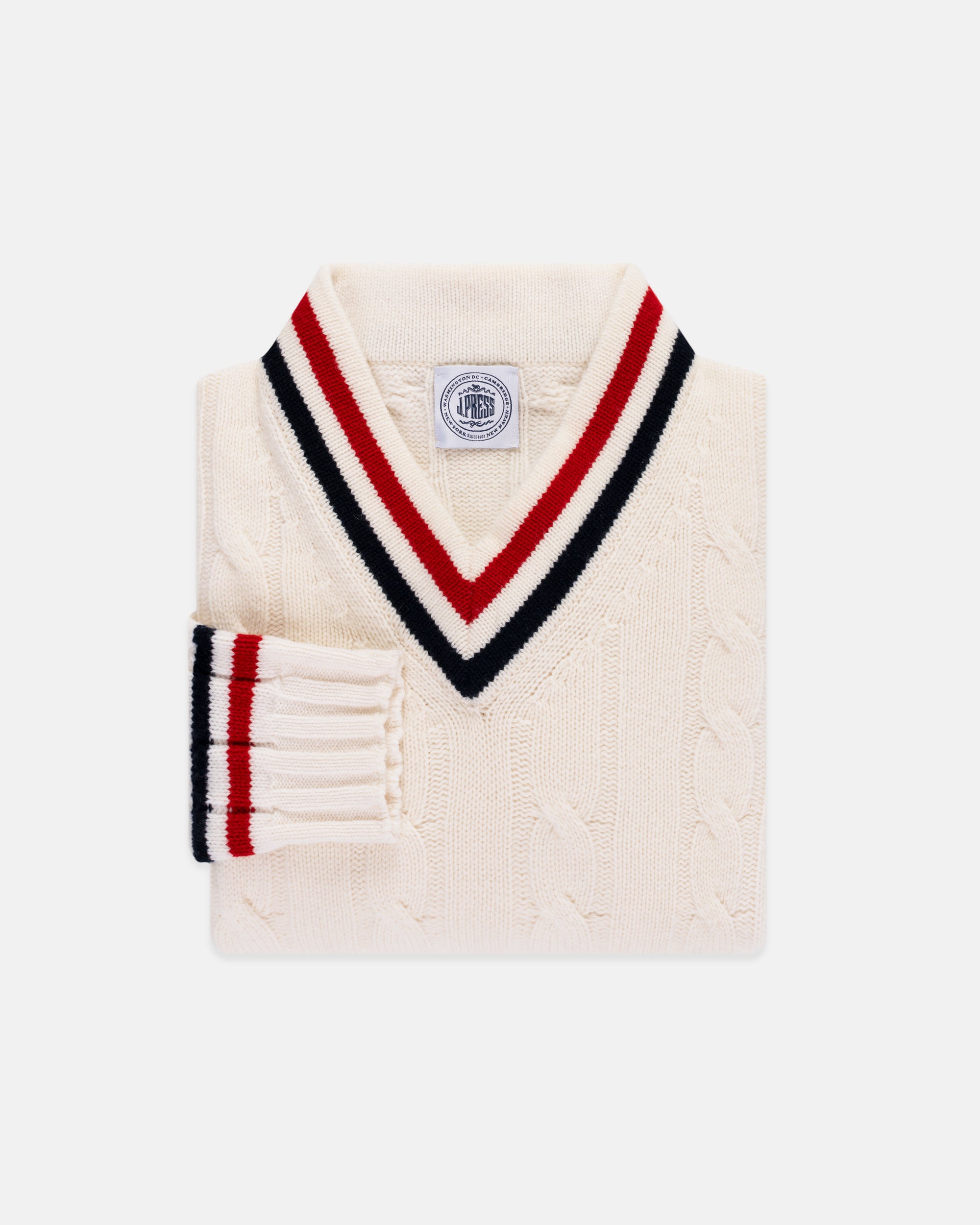 Made in Scotland Cream Wool Cableknit Tennis Sweater
