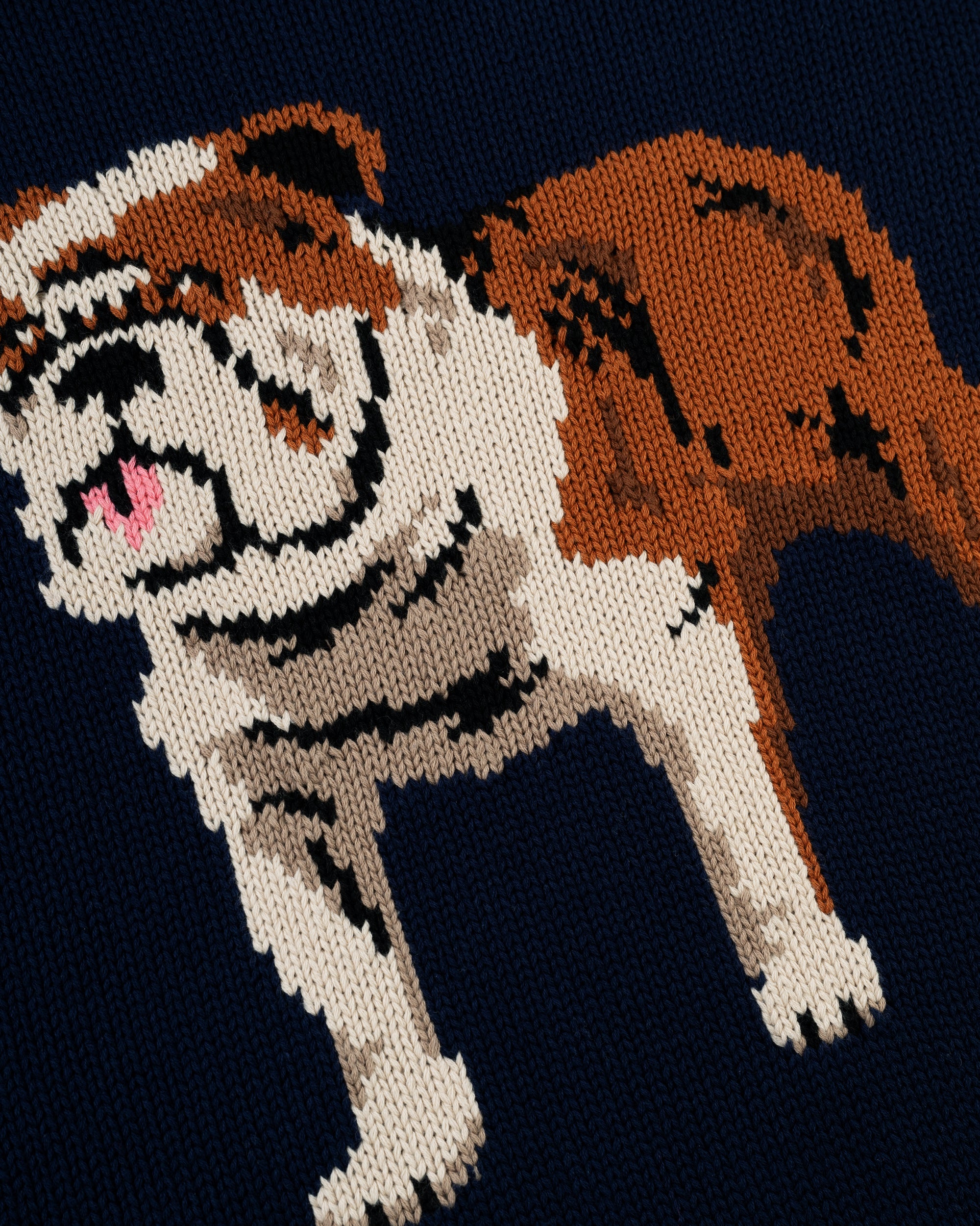 Bulldog Intarsia Knit Cotton Sweater