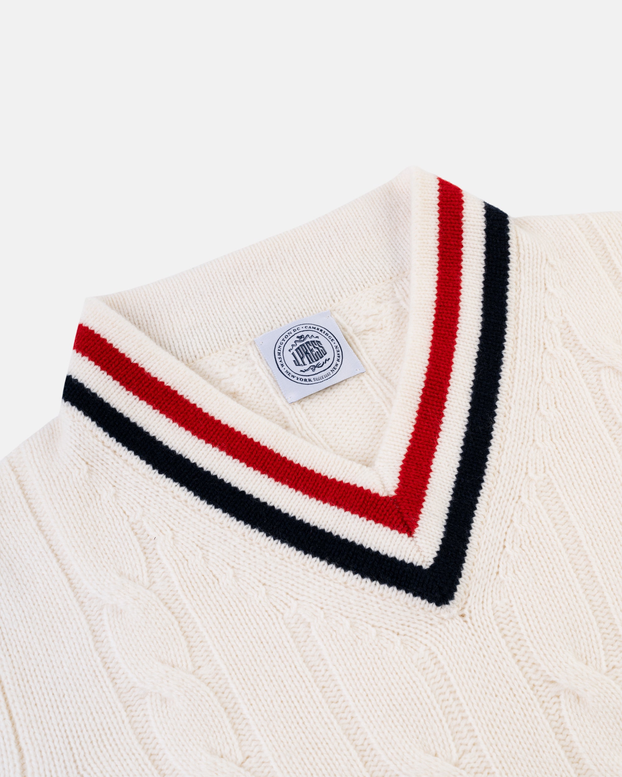Made in Scotland Cream Wool Cableknit Tennis Sweater
