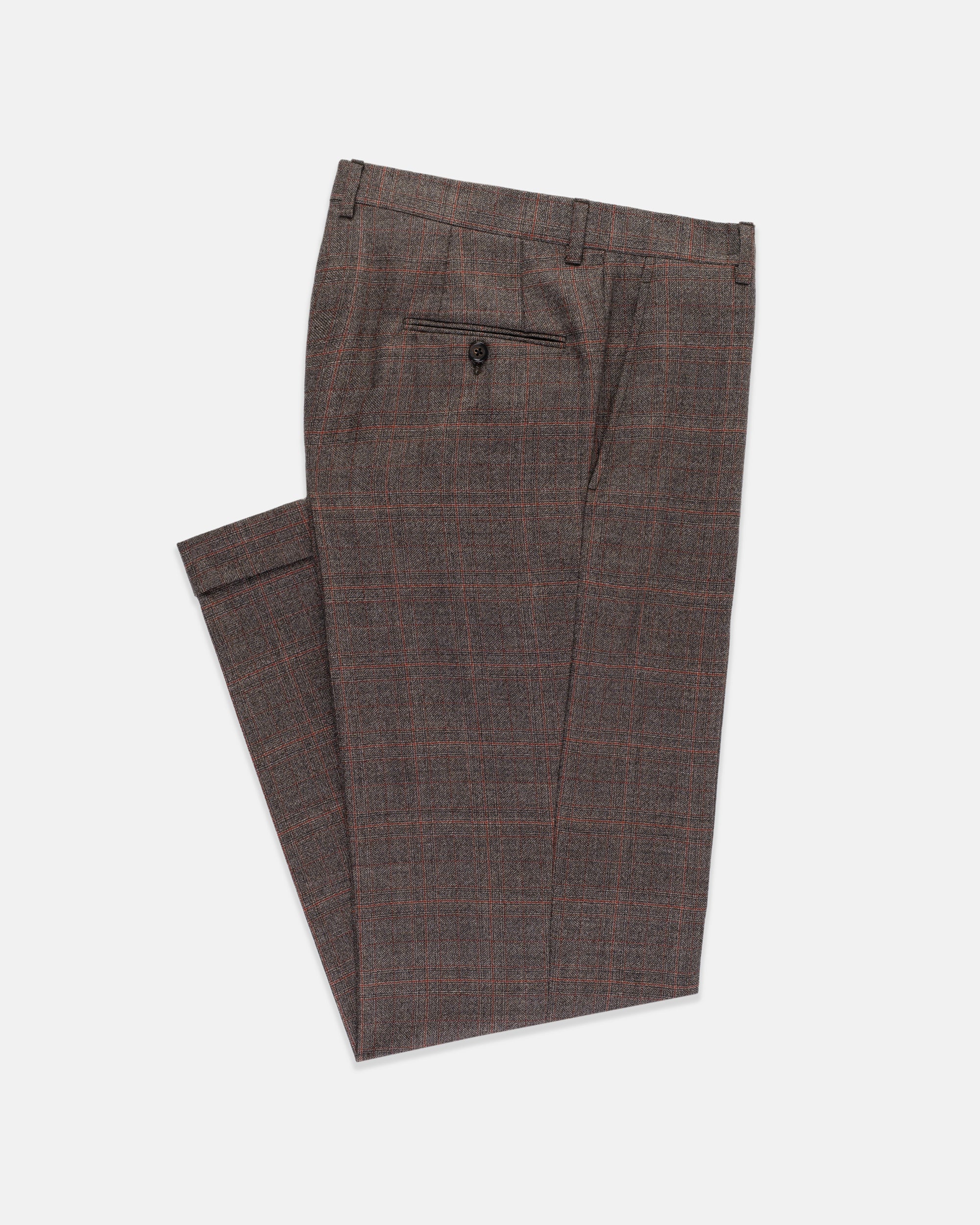 Made-in-USA Brown Plaid With Windowpane Wool Suit