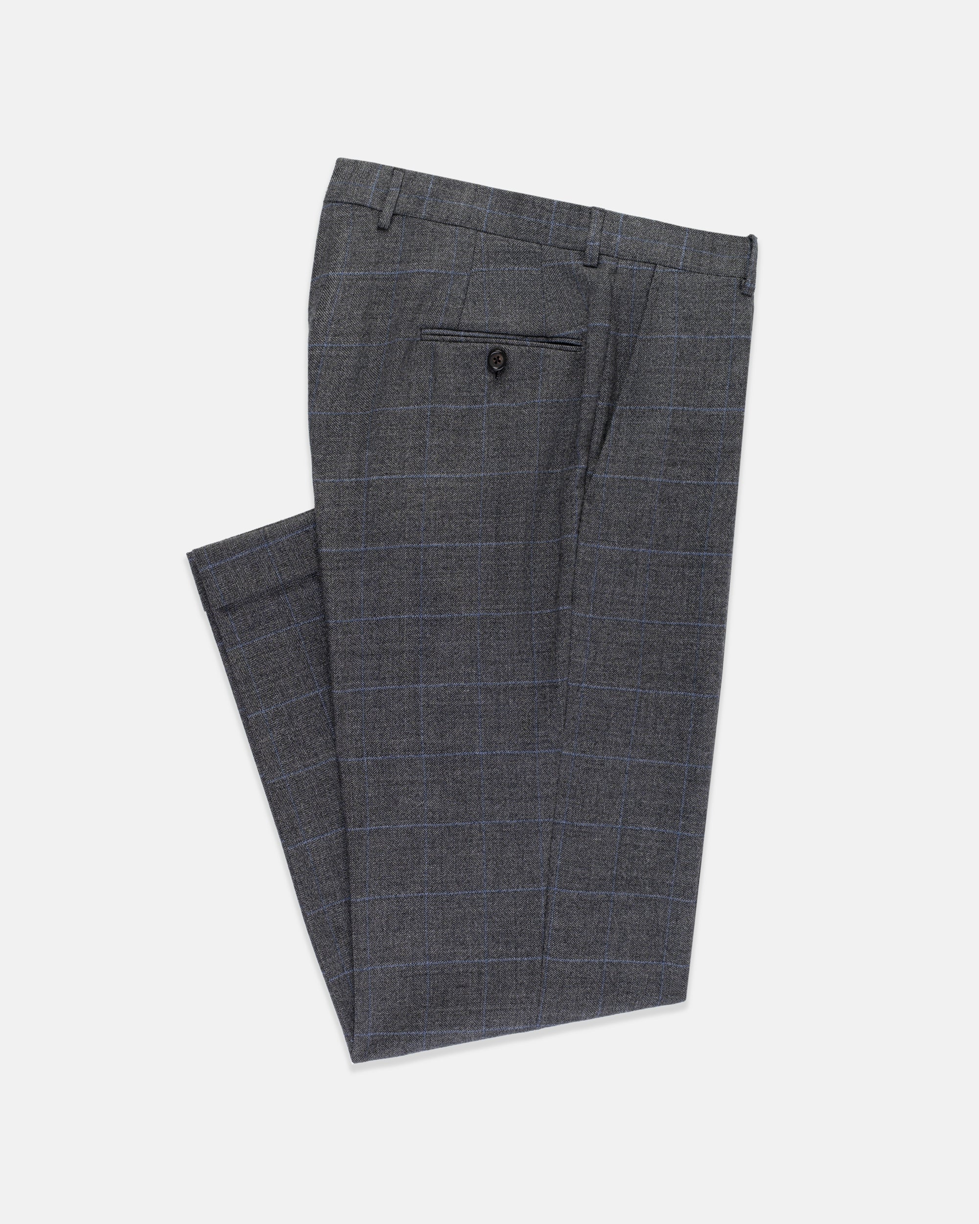 Made-in-USA Light Grey & Blue Herringbone with Window Pane Wool Suit