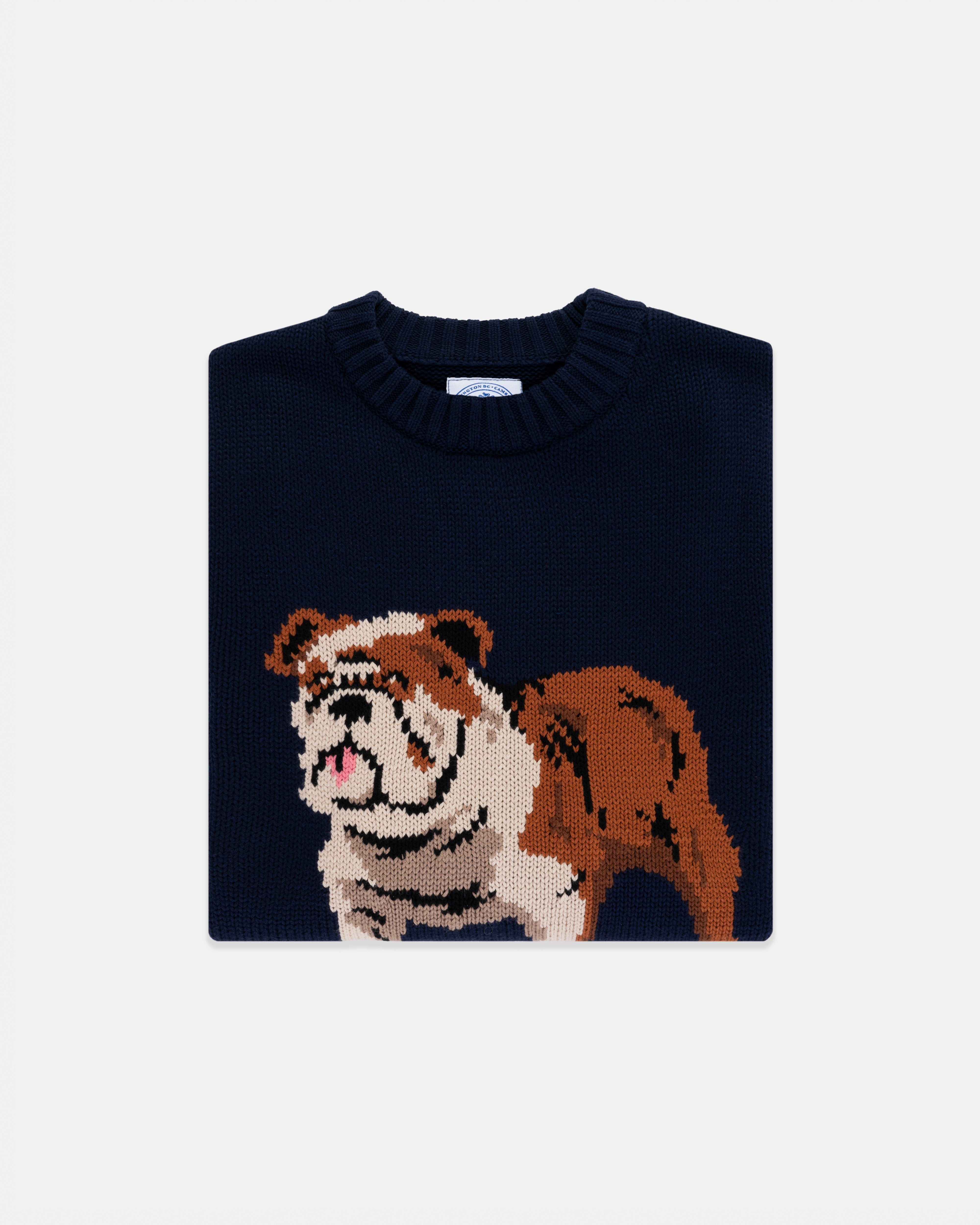 Bulldog Intarsia Knit Cotton Sweater