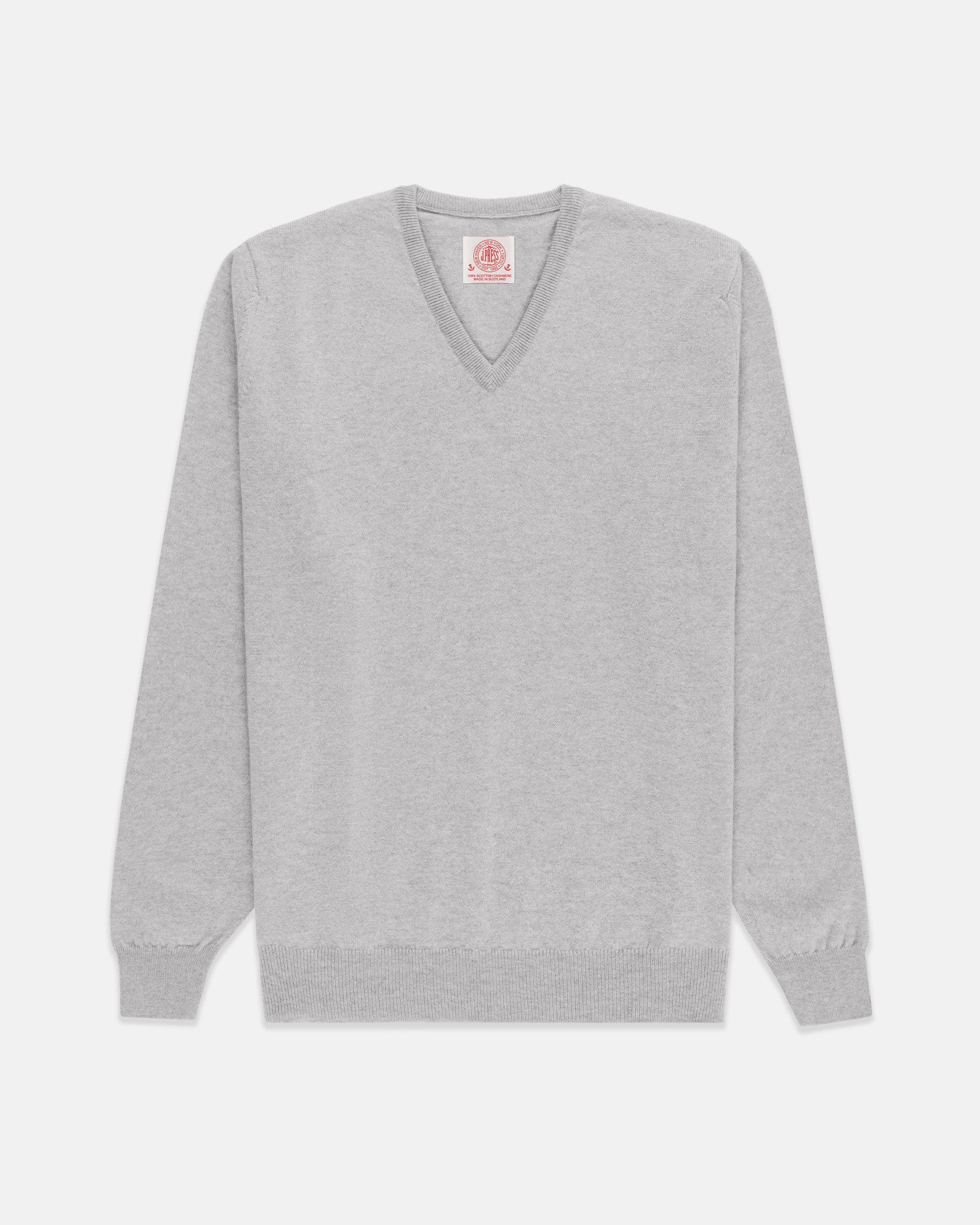 Made-in-Scotland Light Grey Cashmere V-neck Sweater