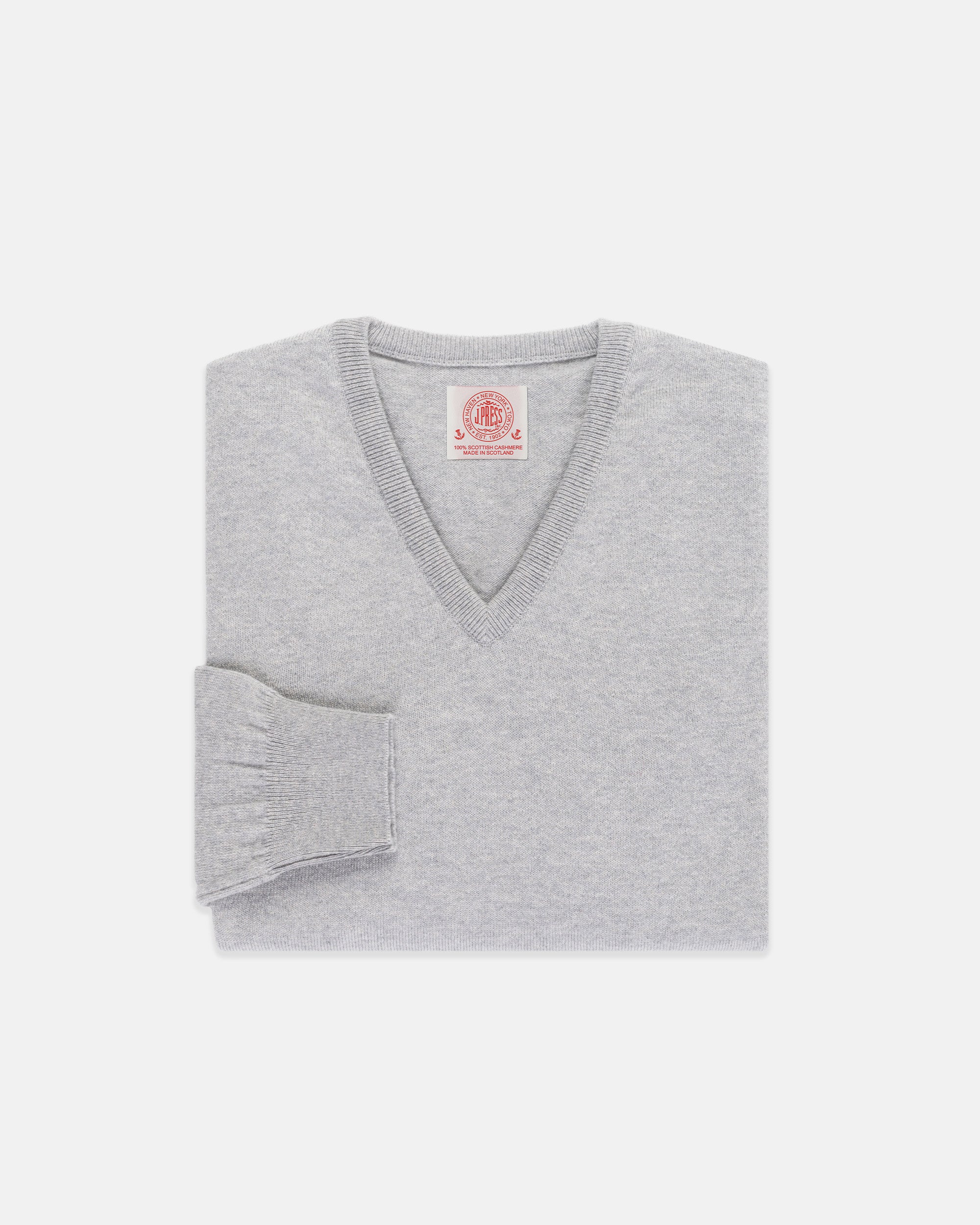 Made-in-Scotland Light Grey Cashmere V-neck Sweater
