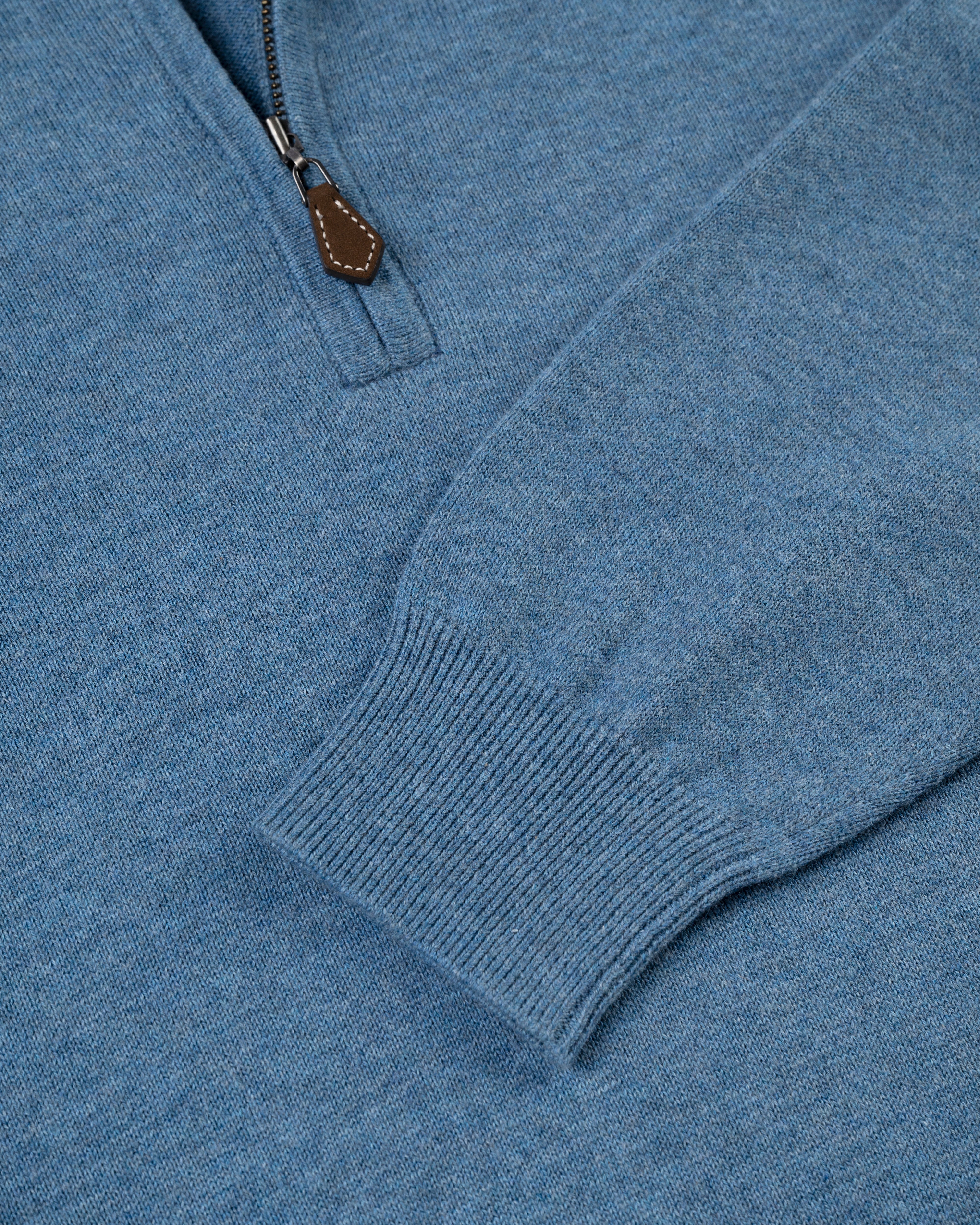 Blue Marl Cotton-Cashmere Quarter-Zip Sweater