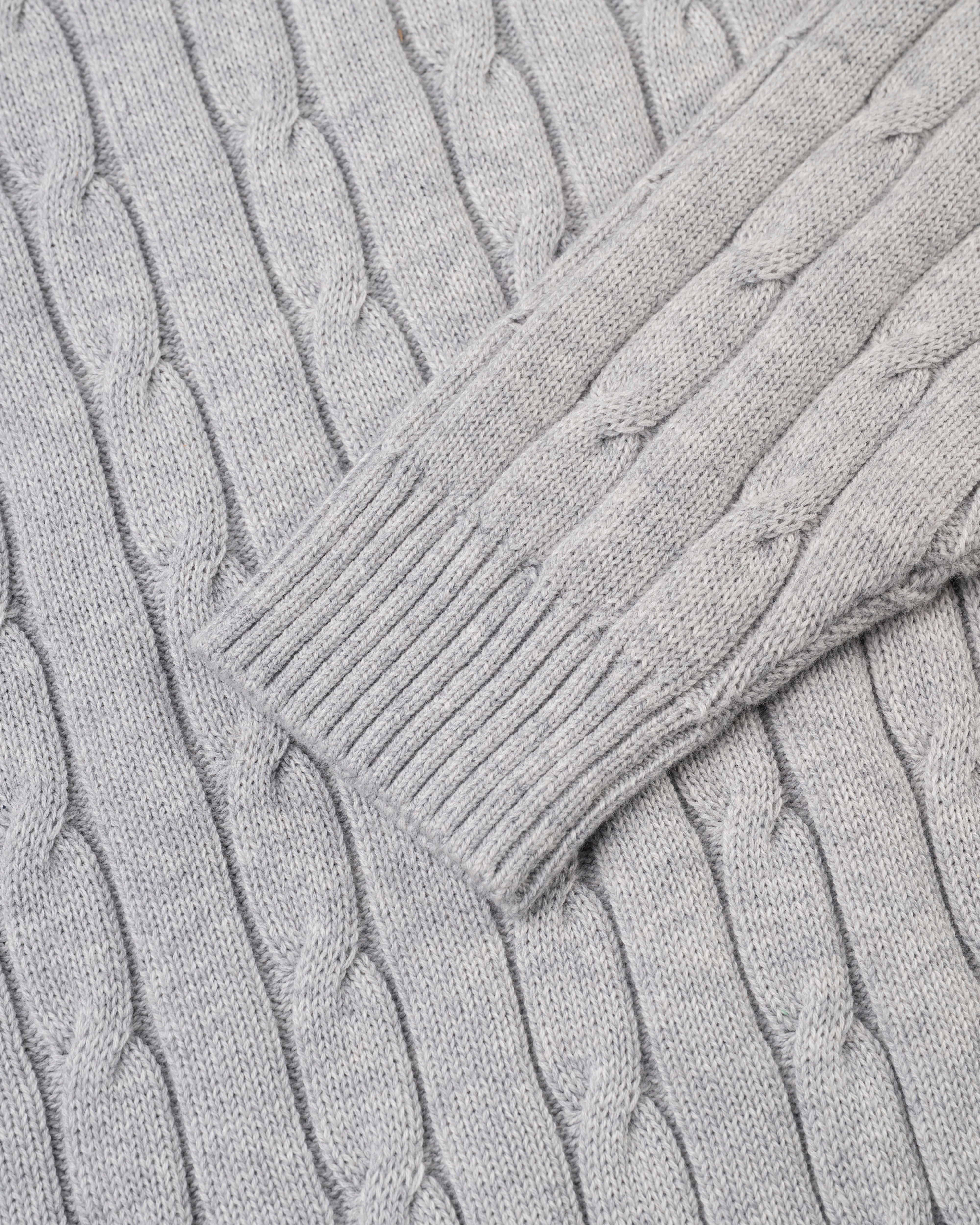 Light Grey Cotton-Cashmere Cable Crewneck Sweater