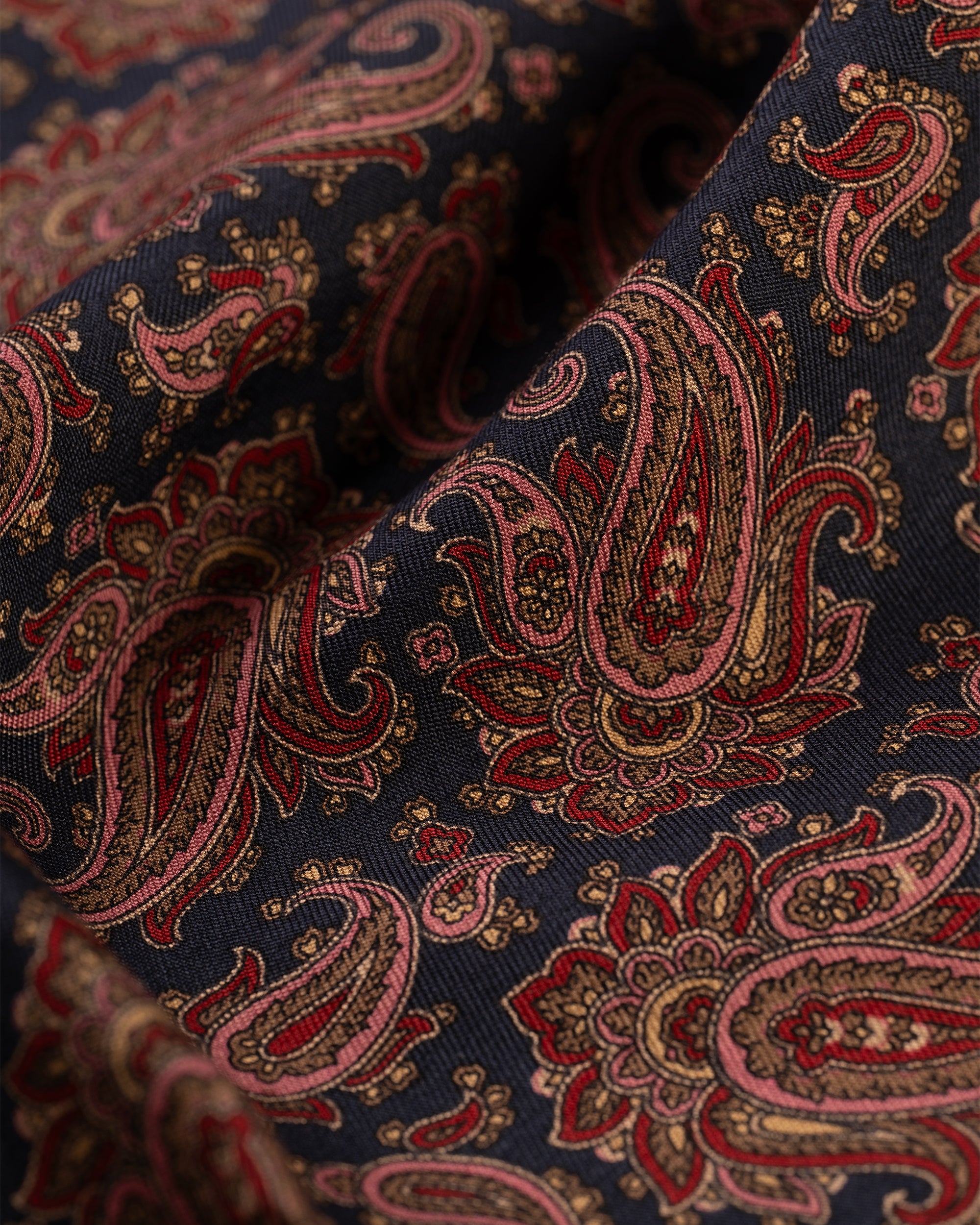 Made-in-USA Navy & Burgundy Paisley Silk Pocket Square