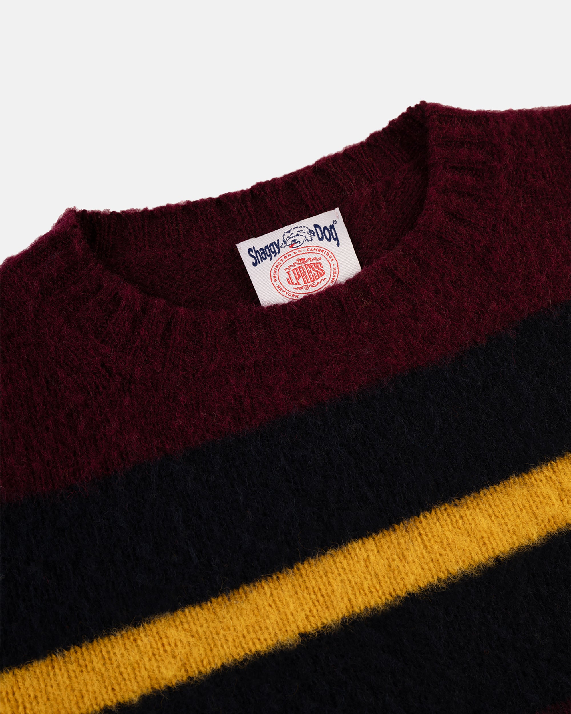 Made-in-Scotland Burgundy, Navy & Gold Shaggy Dog Frame Stripe Sweater - Classic Fit