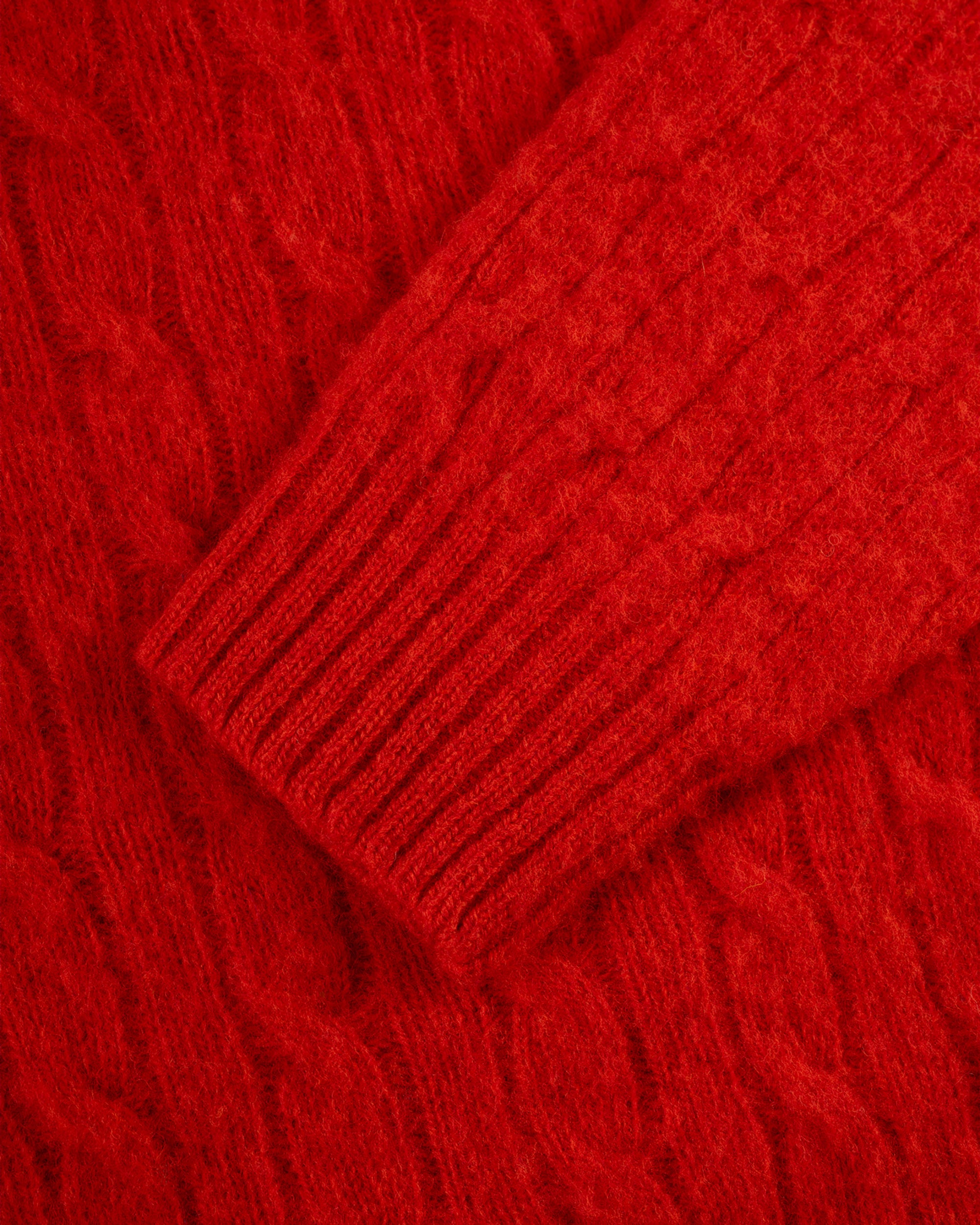 Made-in-Scotland Red Shaggy Dog Cable Knit Sweater - Classic Fit