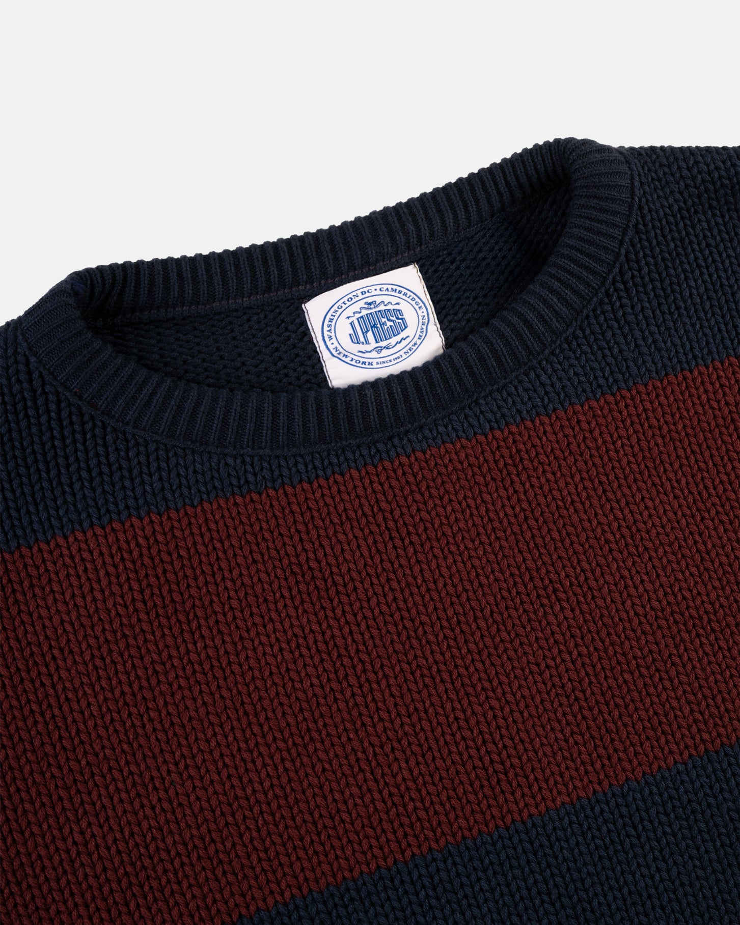 Made-in-USA Navy & Burgundy Chunky Cotton Stripe Sweater