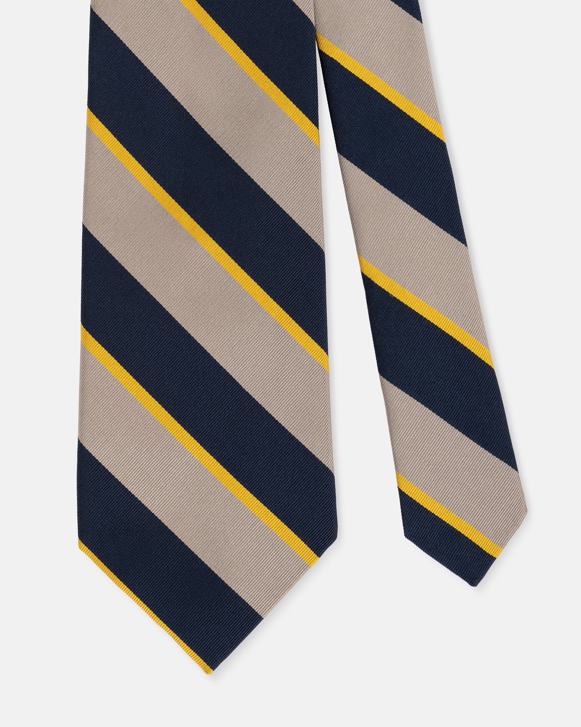 Made-in-UK Silver, Navy & Yellow Stripe Mogador Tie