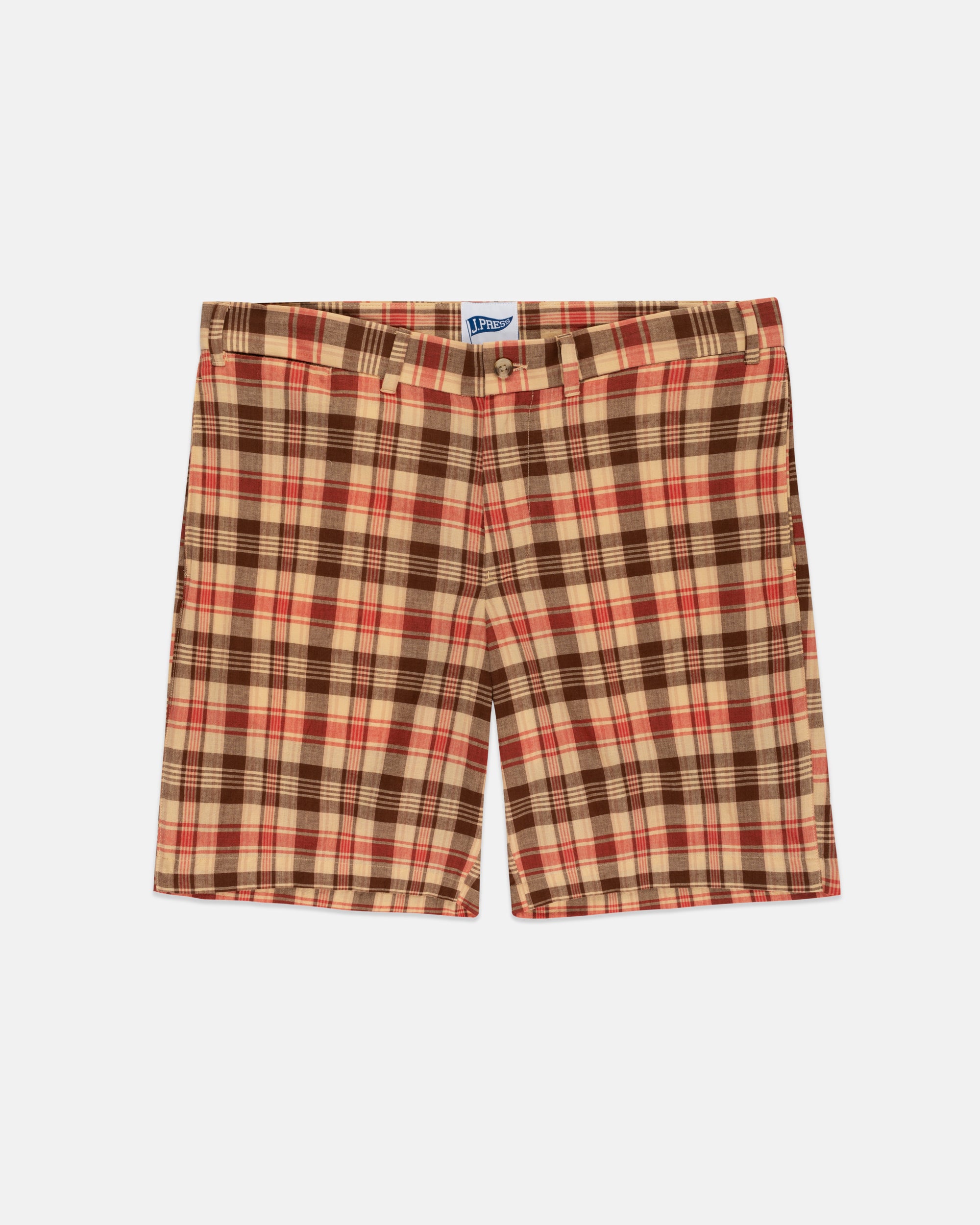 Tan, Brown & Red Madras Shorts - Trim Fit