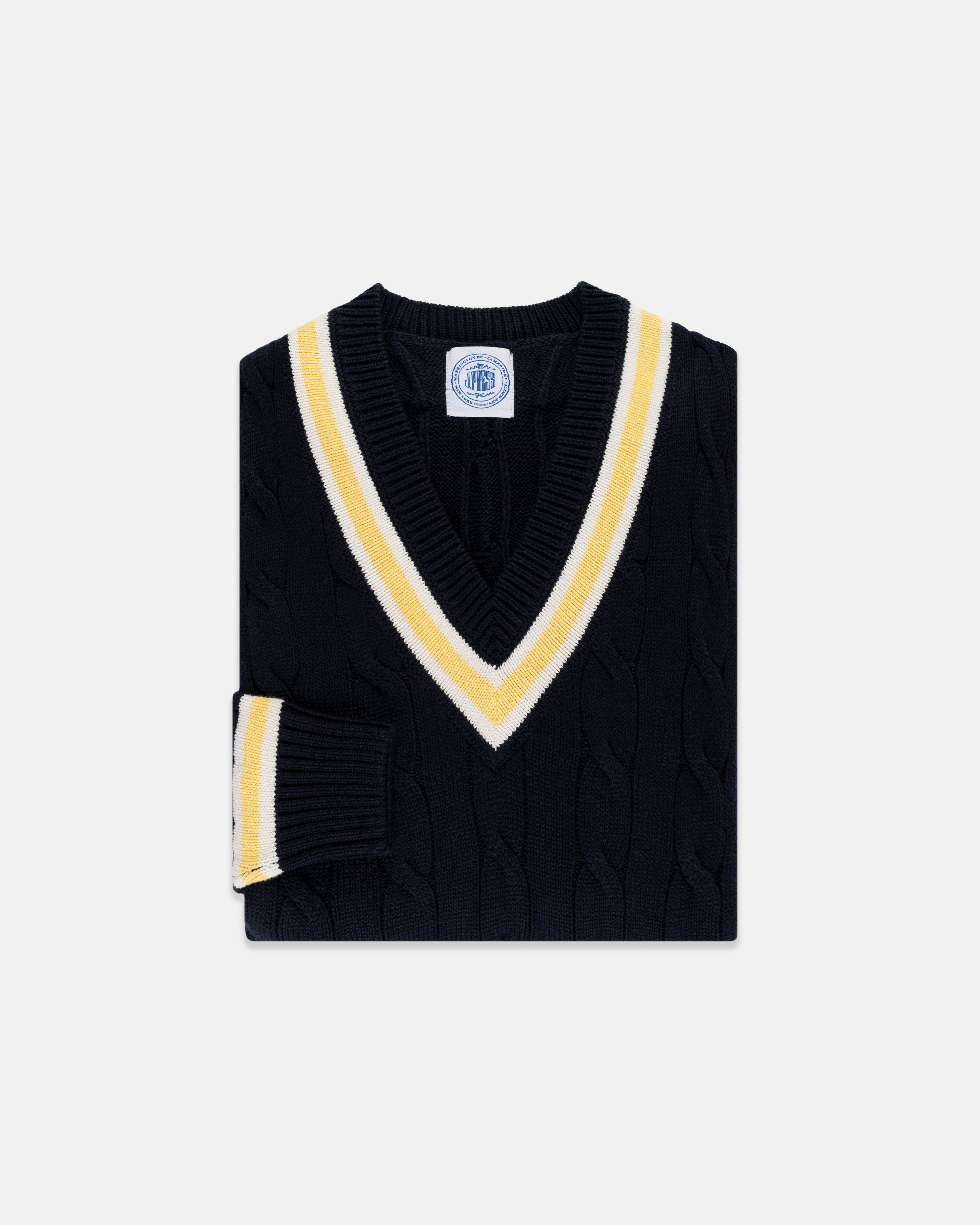 Navy & Ecru Cotton Cricket Sweater