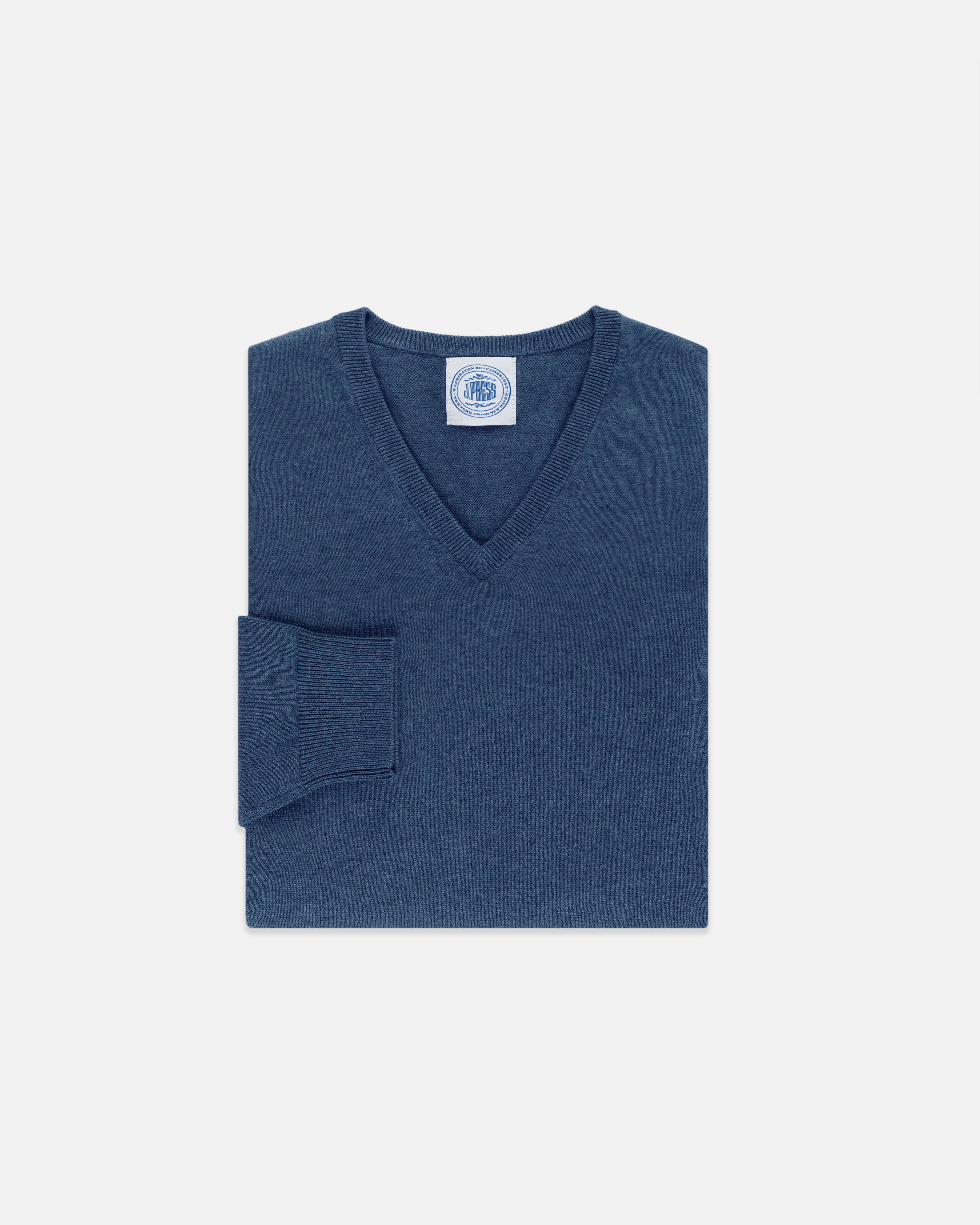 Indigo Cotton-Cashmere V-Neck Sweater