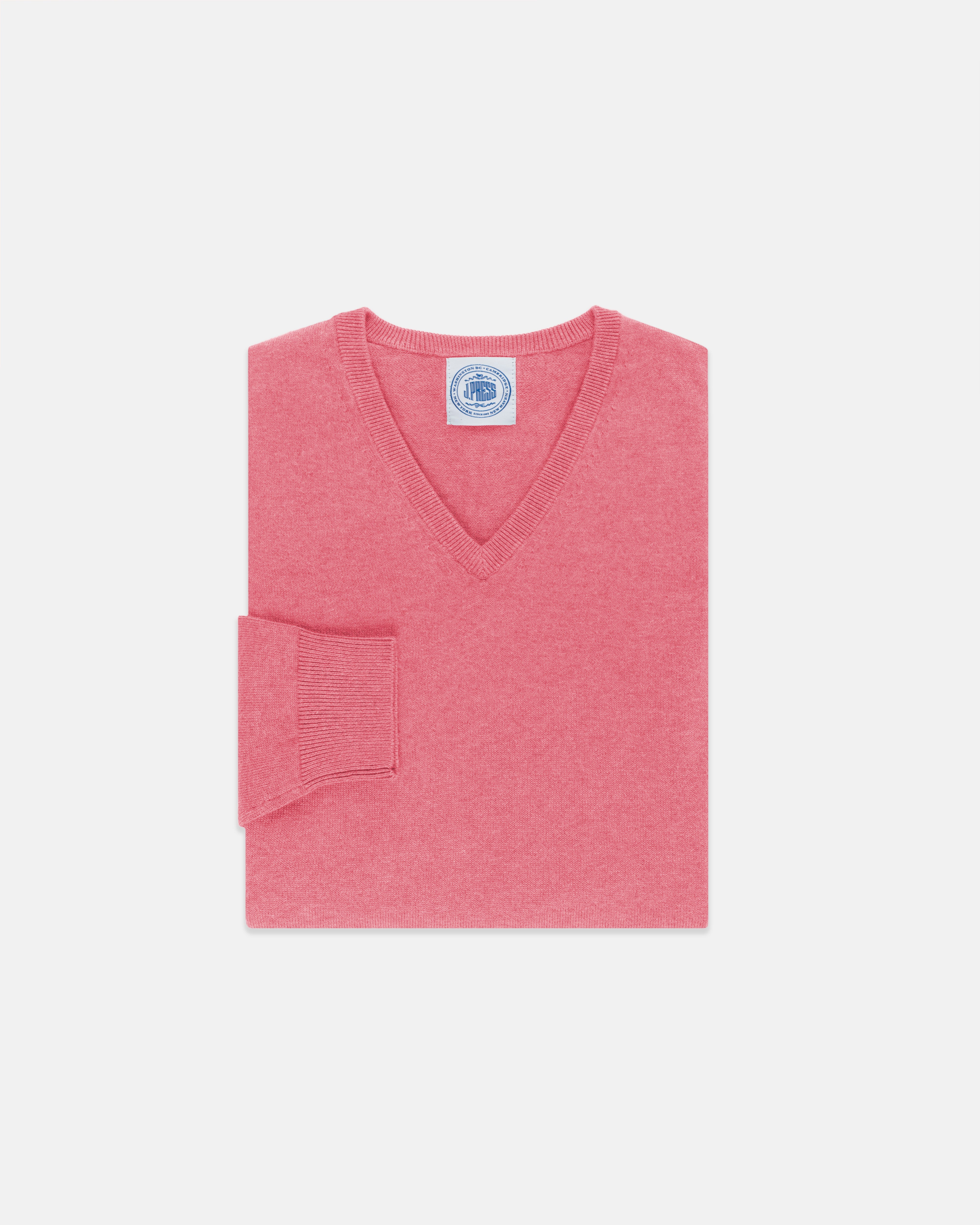 Pink Cotton-Cashmere V-Neck Sweater