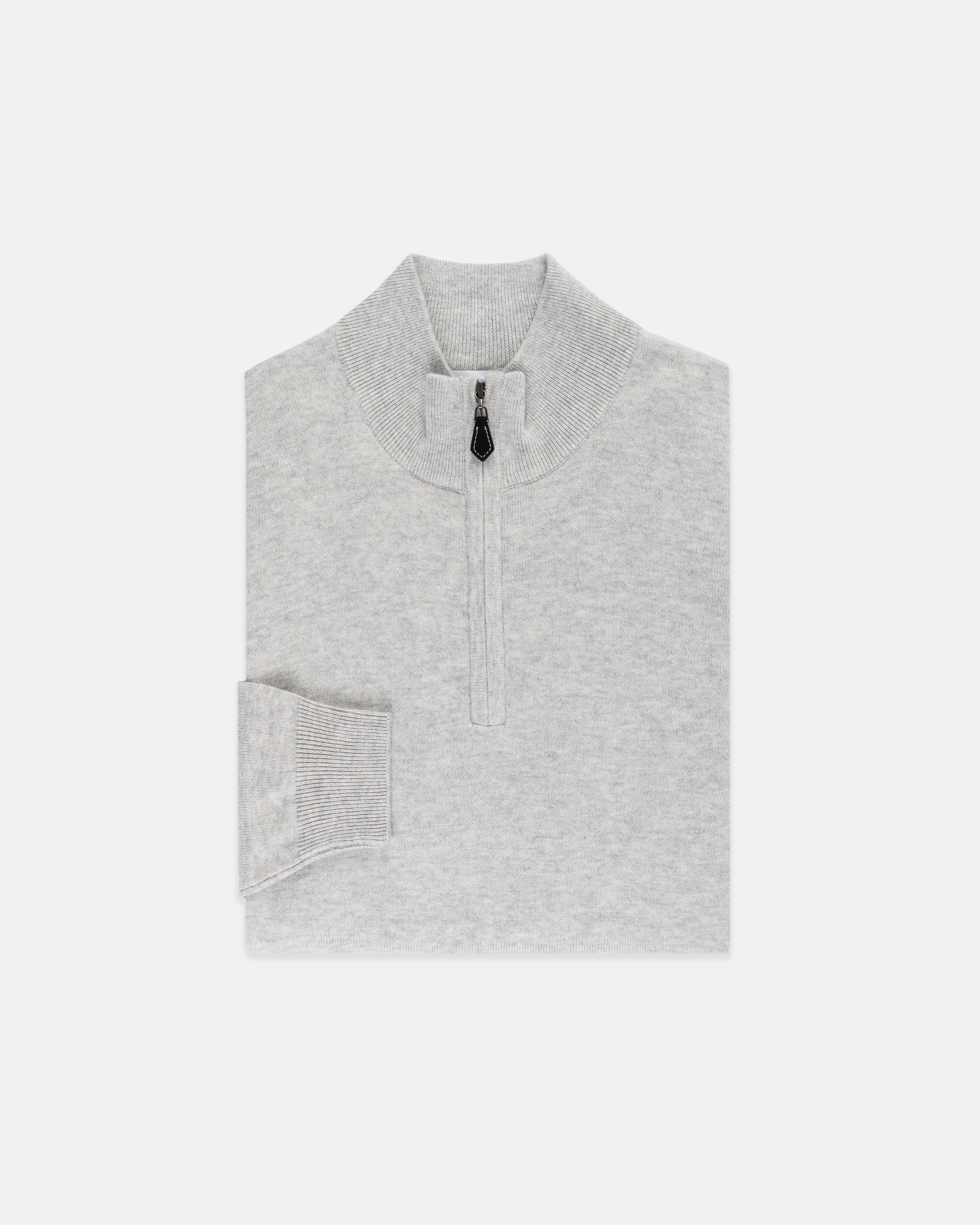 Light Grey Cotton-Cashmere Quarter-Zip Sweater