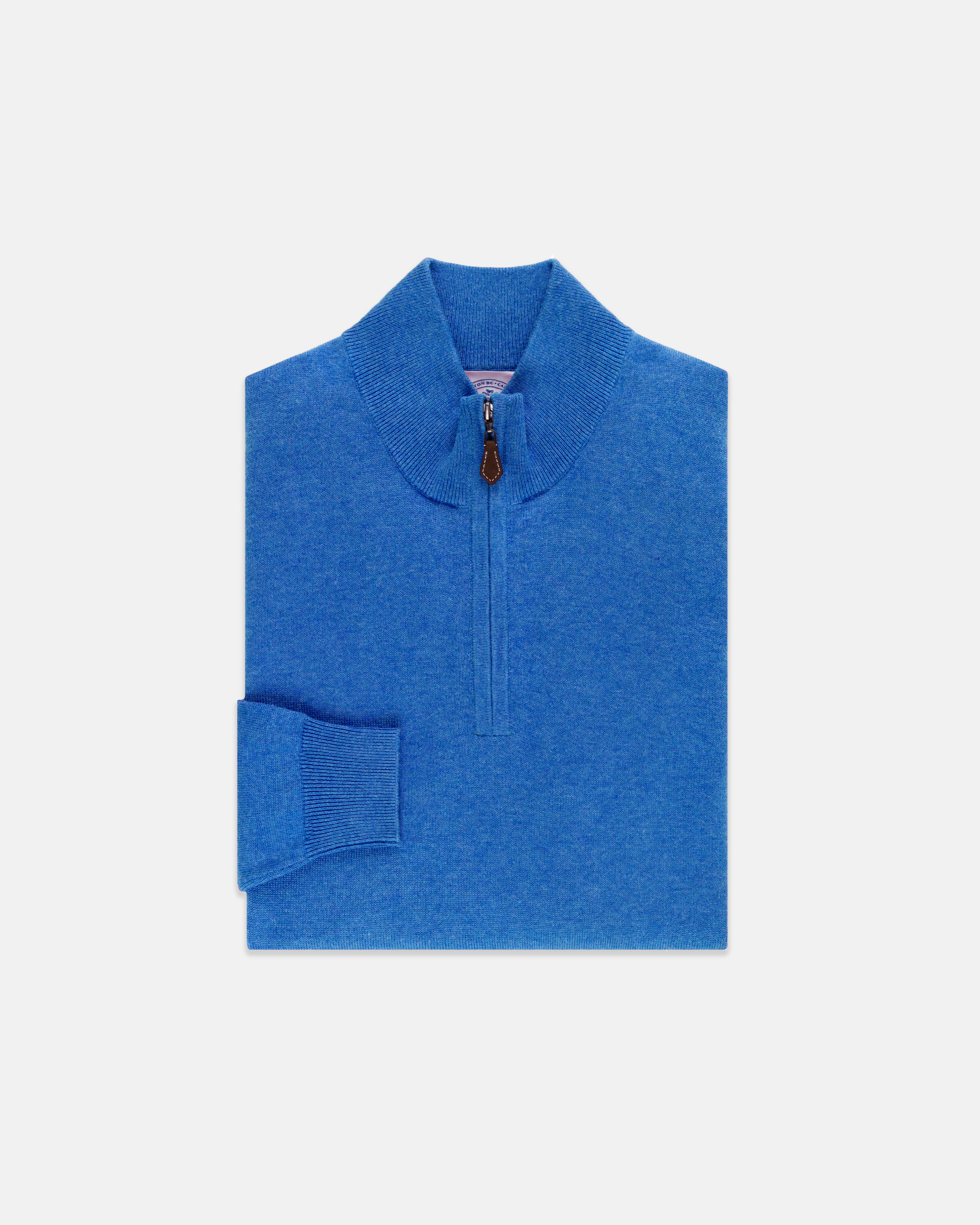 Royal Blue Cotton-Cashmere Quarter-Zip Sweater