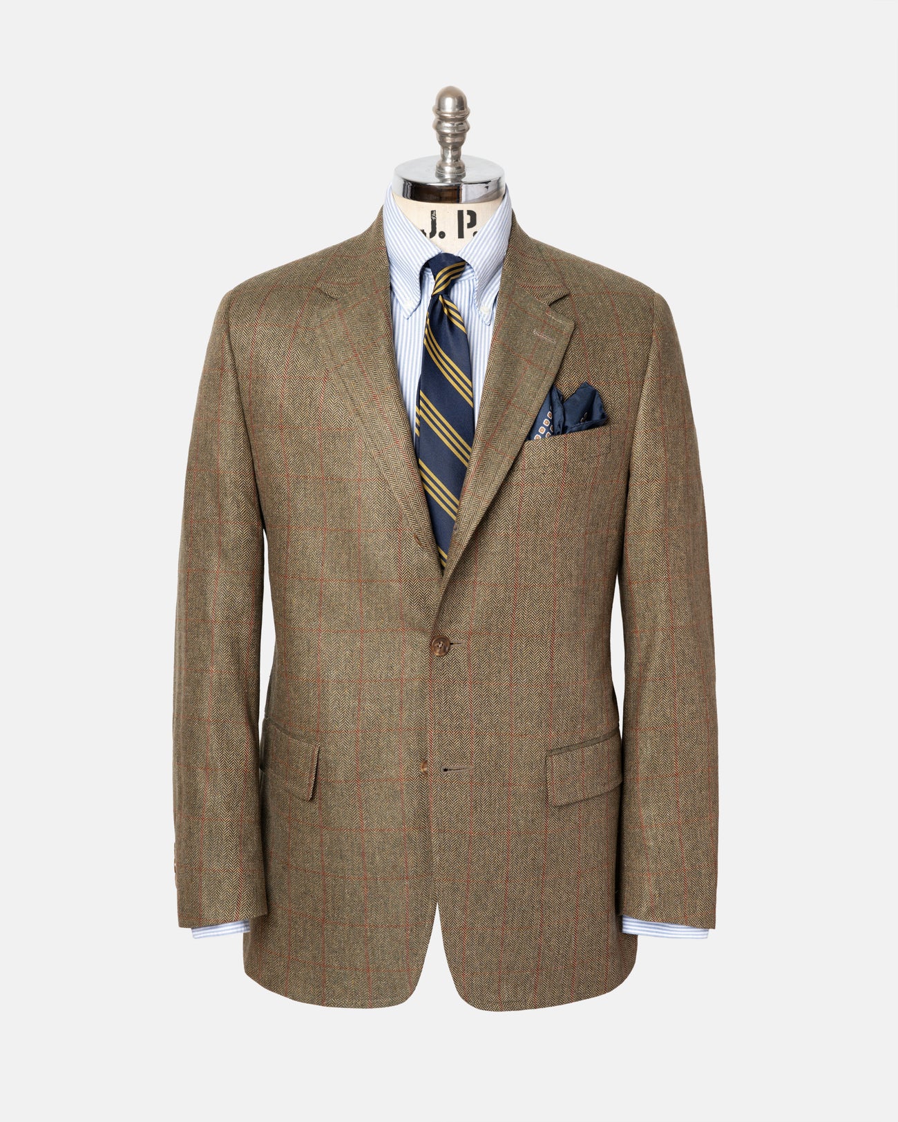 Made-in-Canada Olive & Rust Herringbone Windowpane Silk Sport Coat
