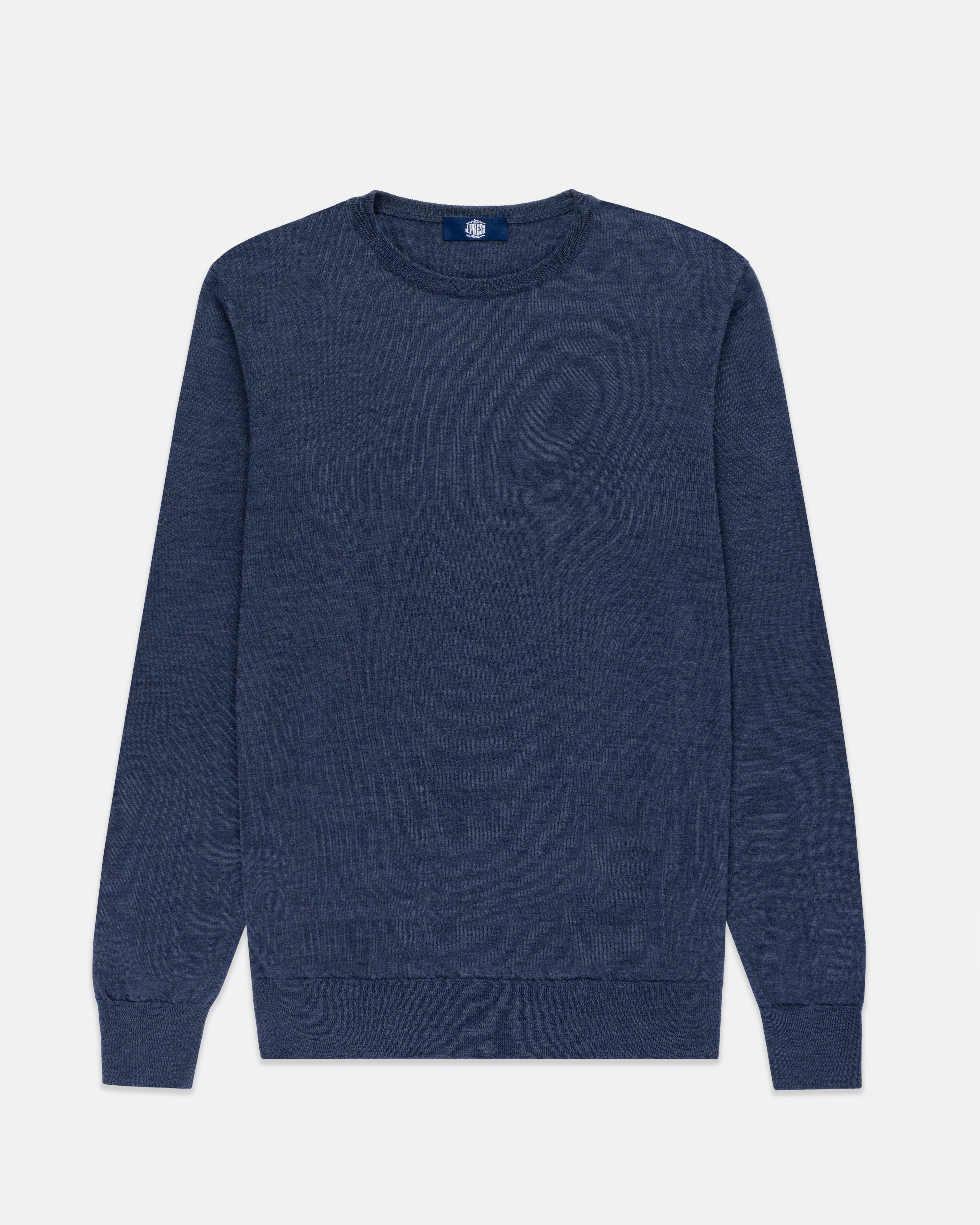Made-in-Scotland Blue Superfine Merino Wool Sweater
