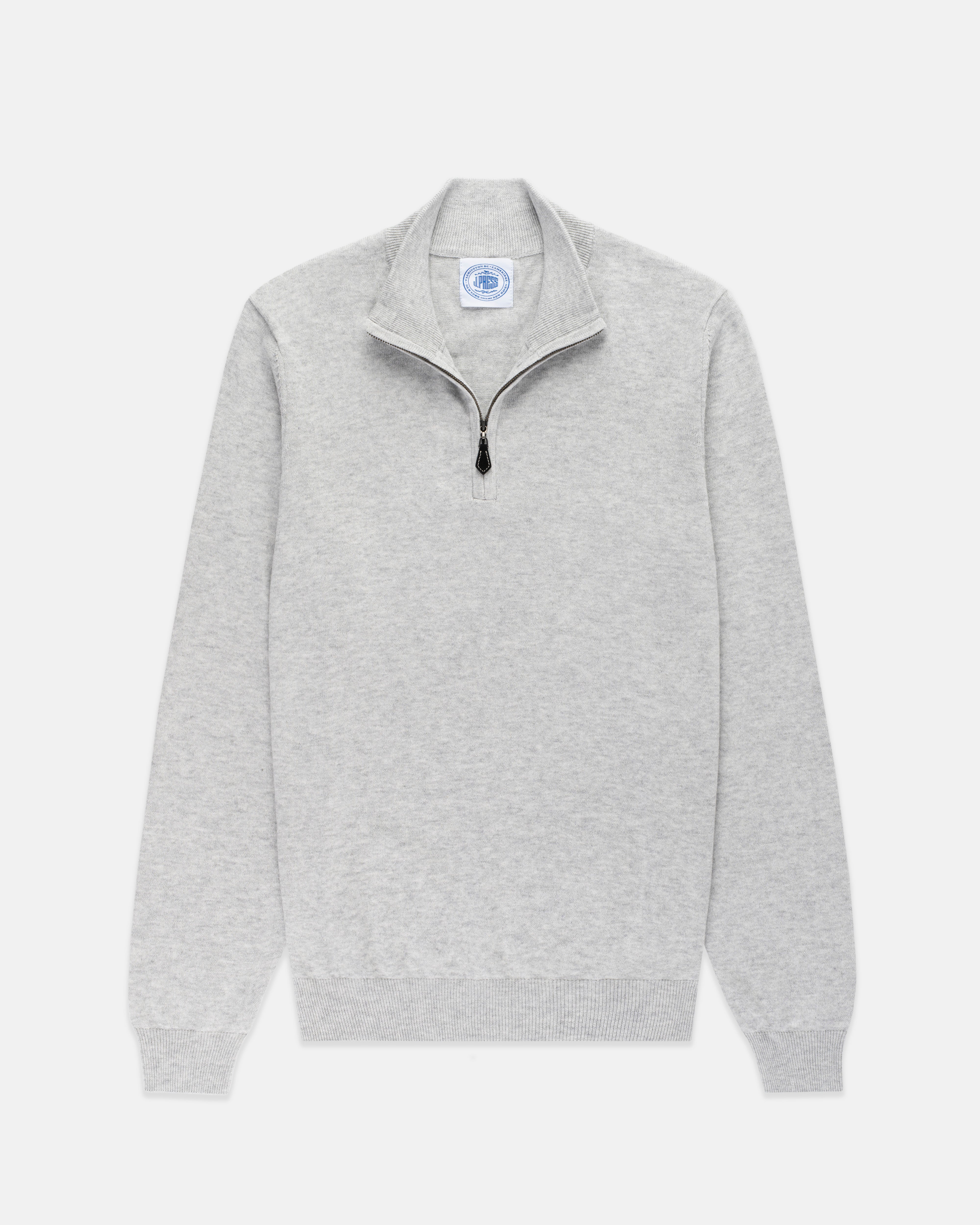 Light Grey Cotton-Cashmere Quarter-Zip Sweater
