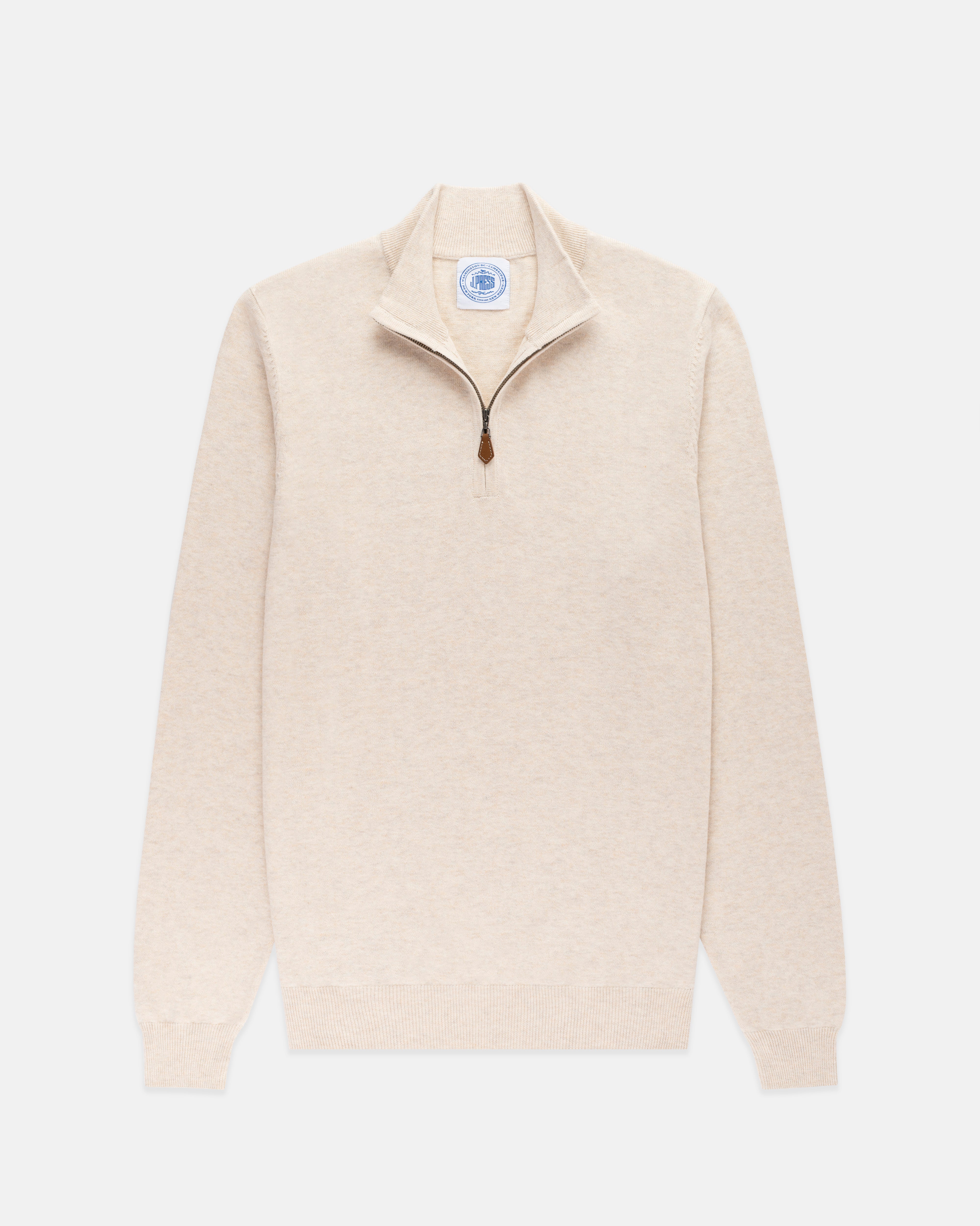 Light Tan Cotton-Cashmere Quarter-Zip Sweater