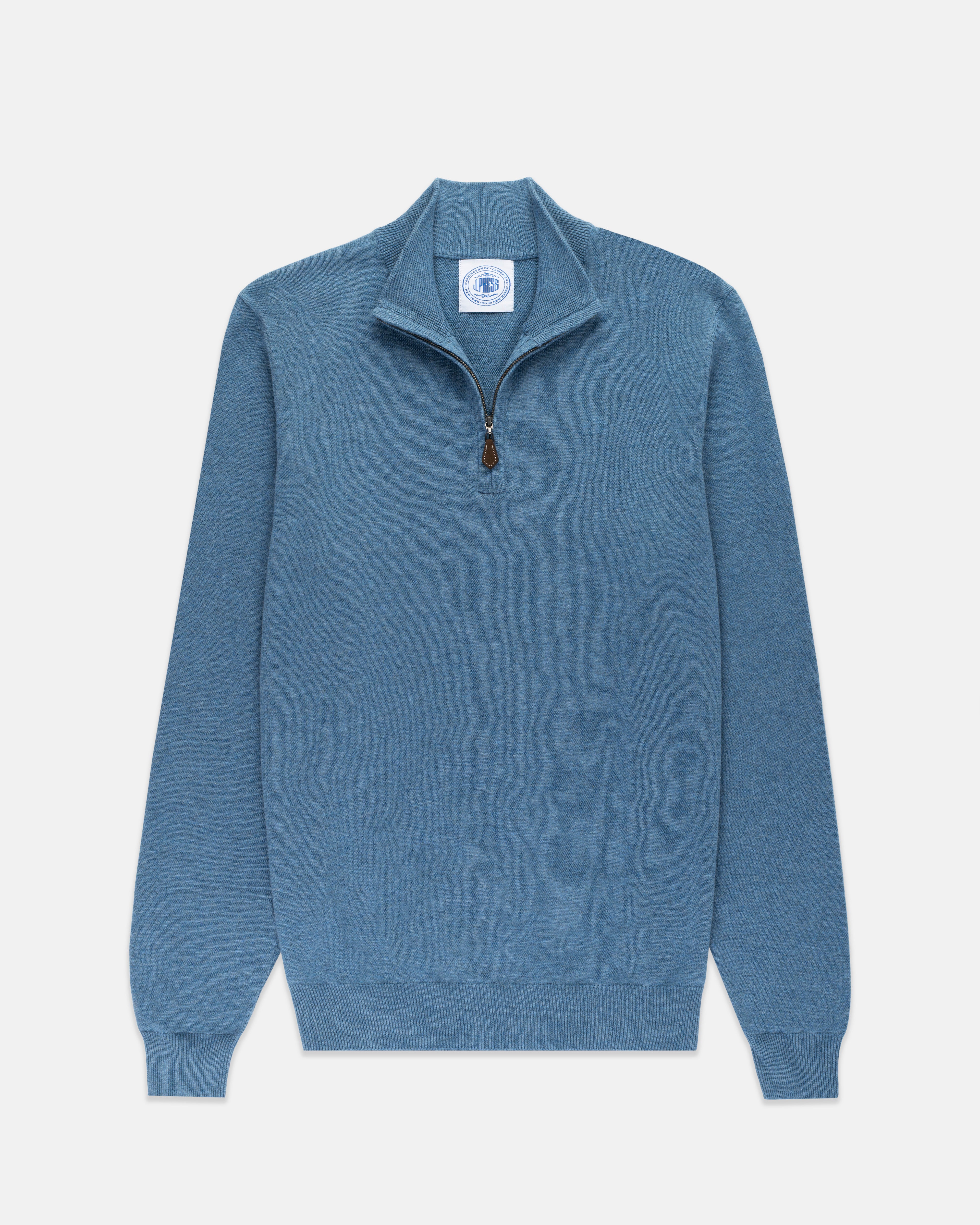 Blue Marl Cotton-Cashmere Quarter-Zip Sweater