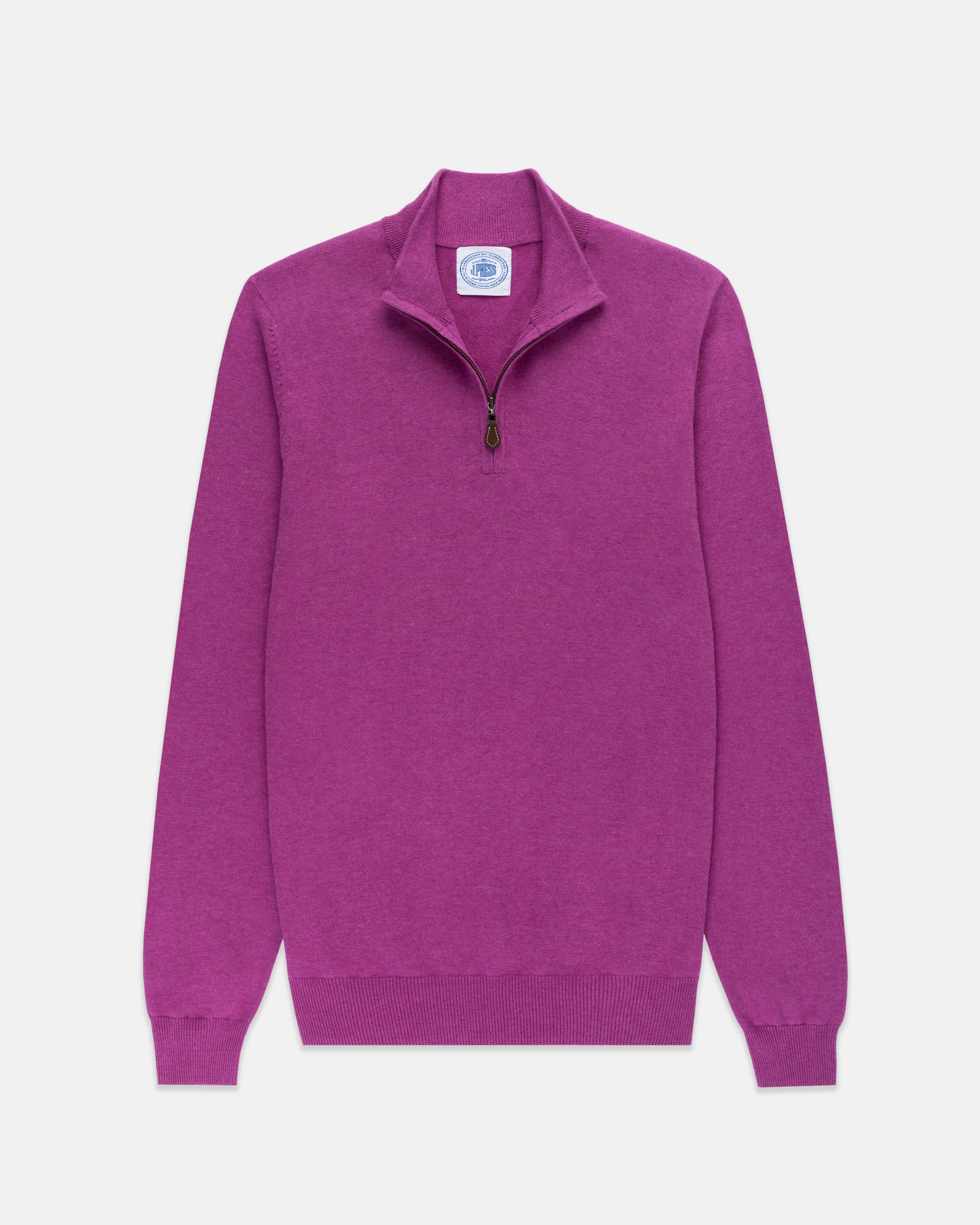 Purple Cotton-Cashmere Quarter-Zip Sweater