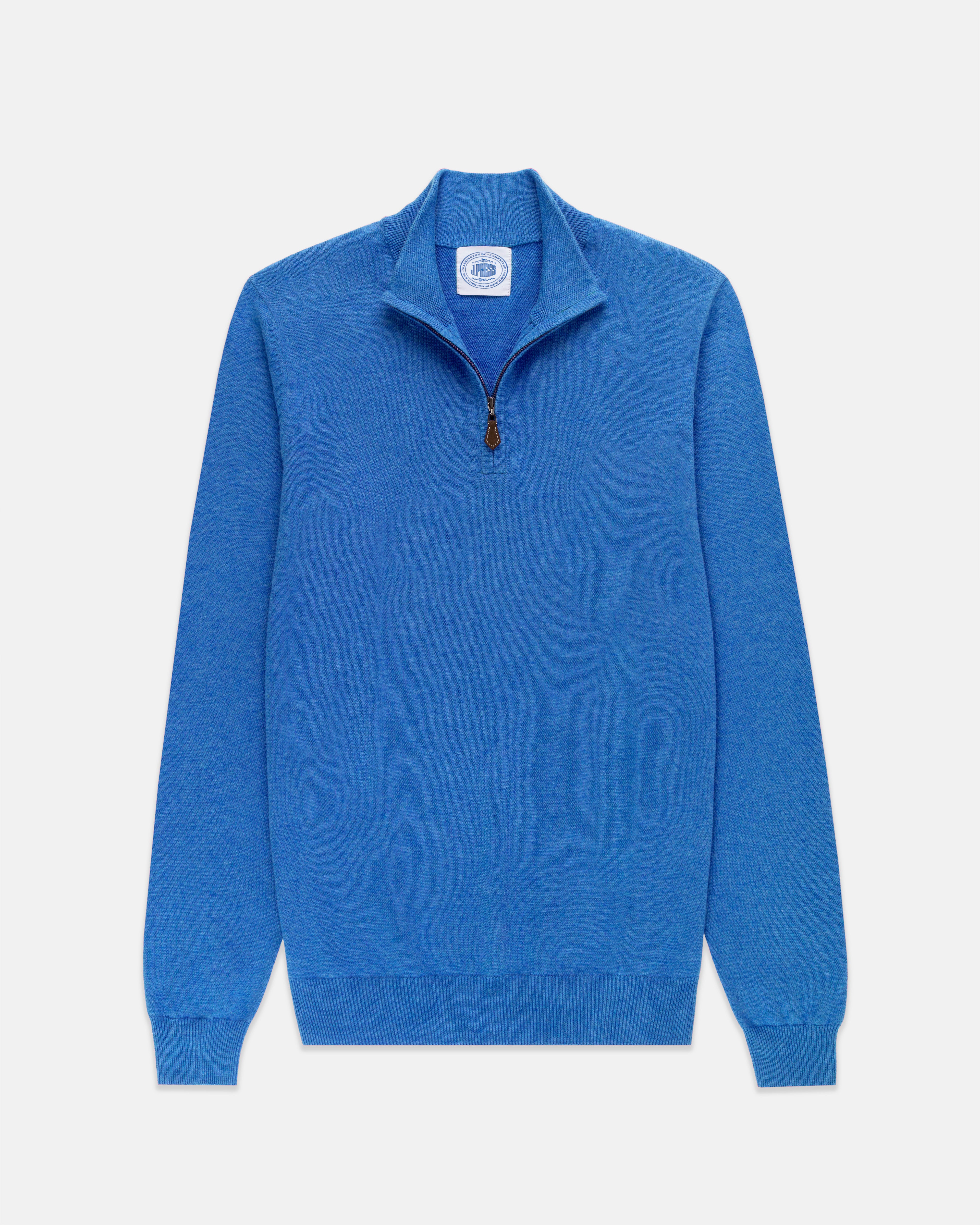 Royal Blue Cotton-Cashmere Quarter-Zip Sweater