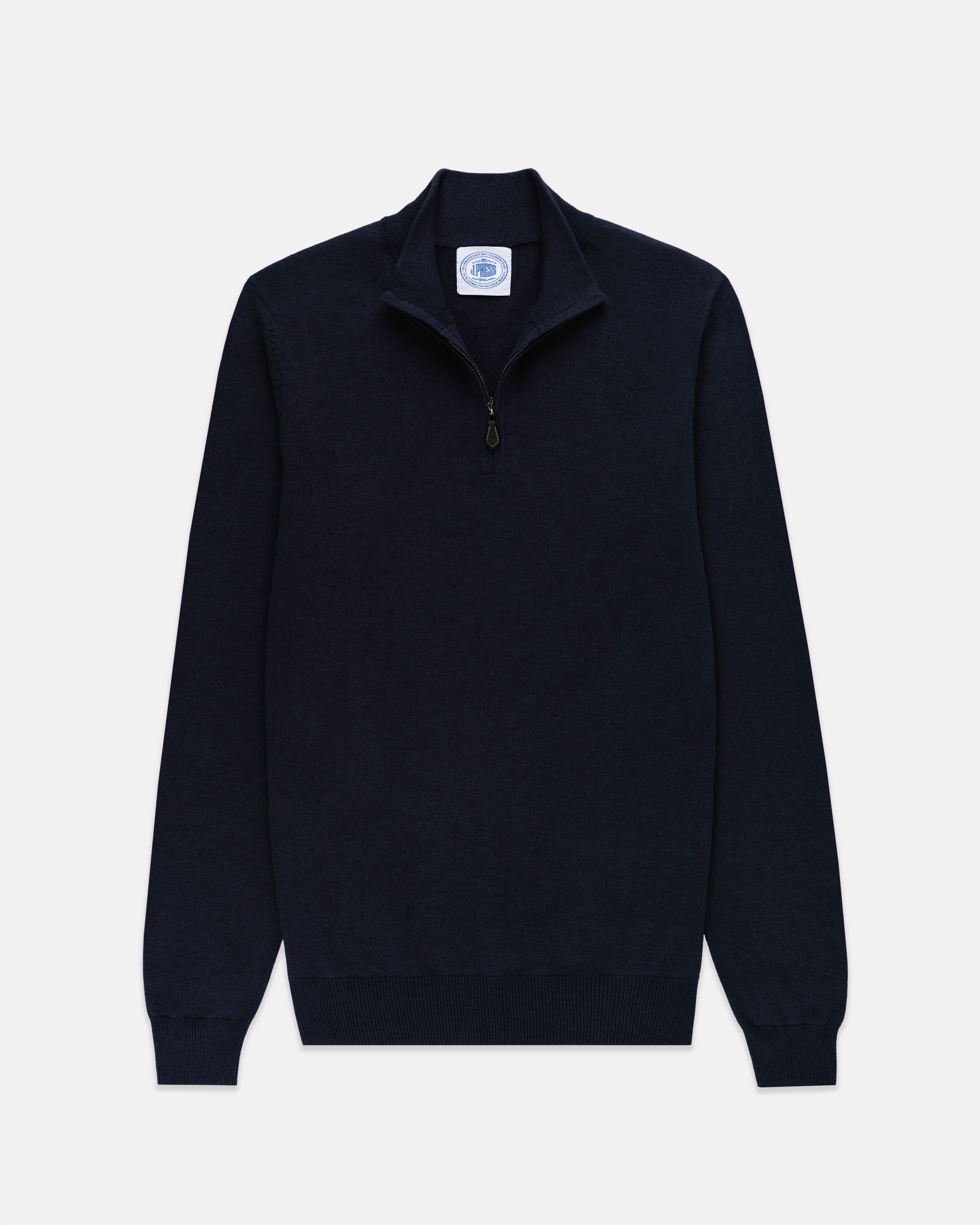 Navy Cotton-Cashmere Quarter-Zip Sweater