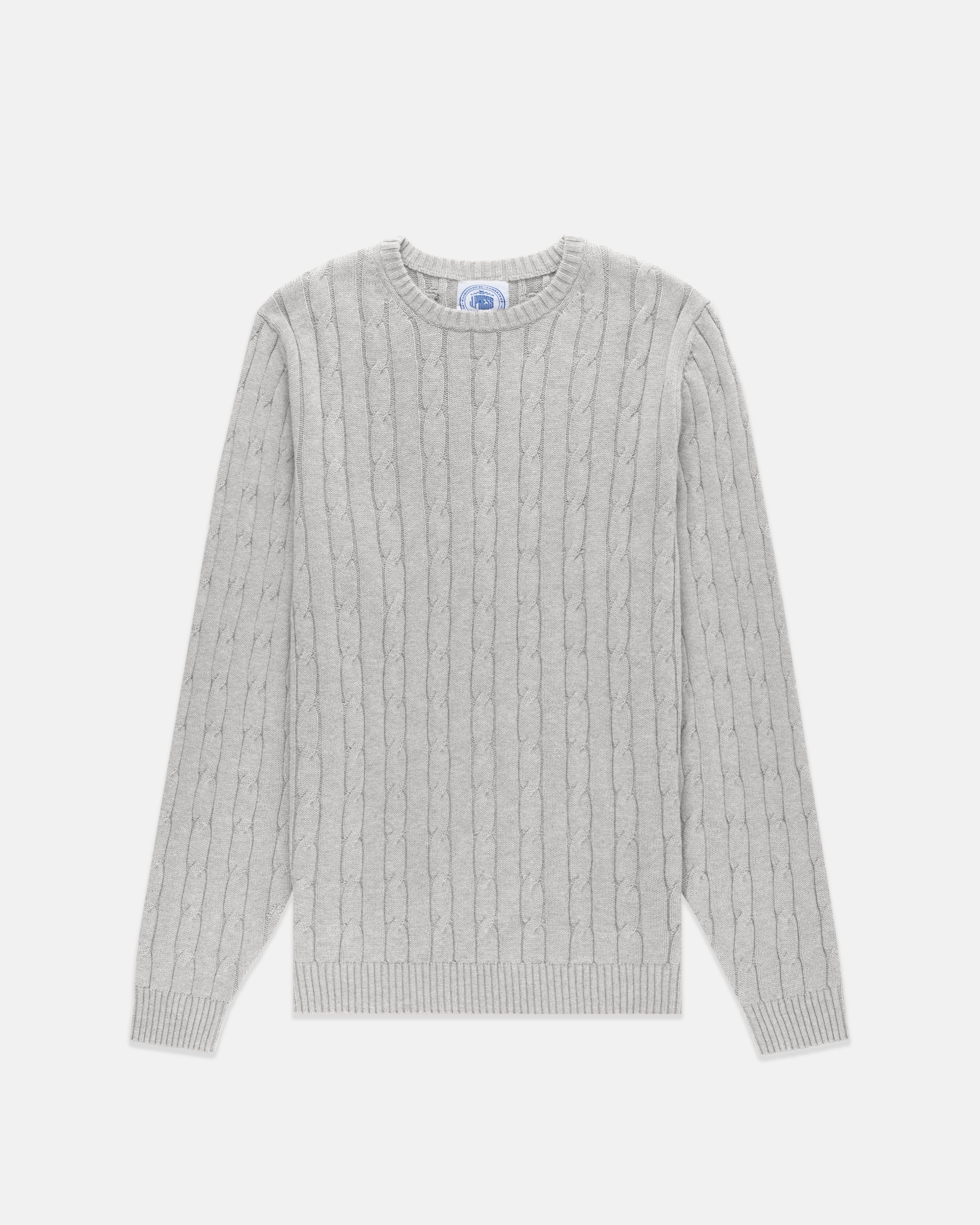 Light Grey Cotton-Cashmere Cable Crewneck Sweater