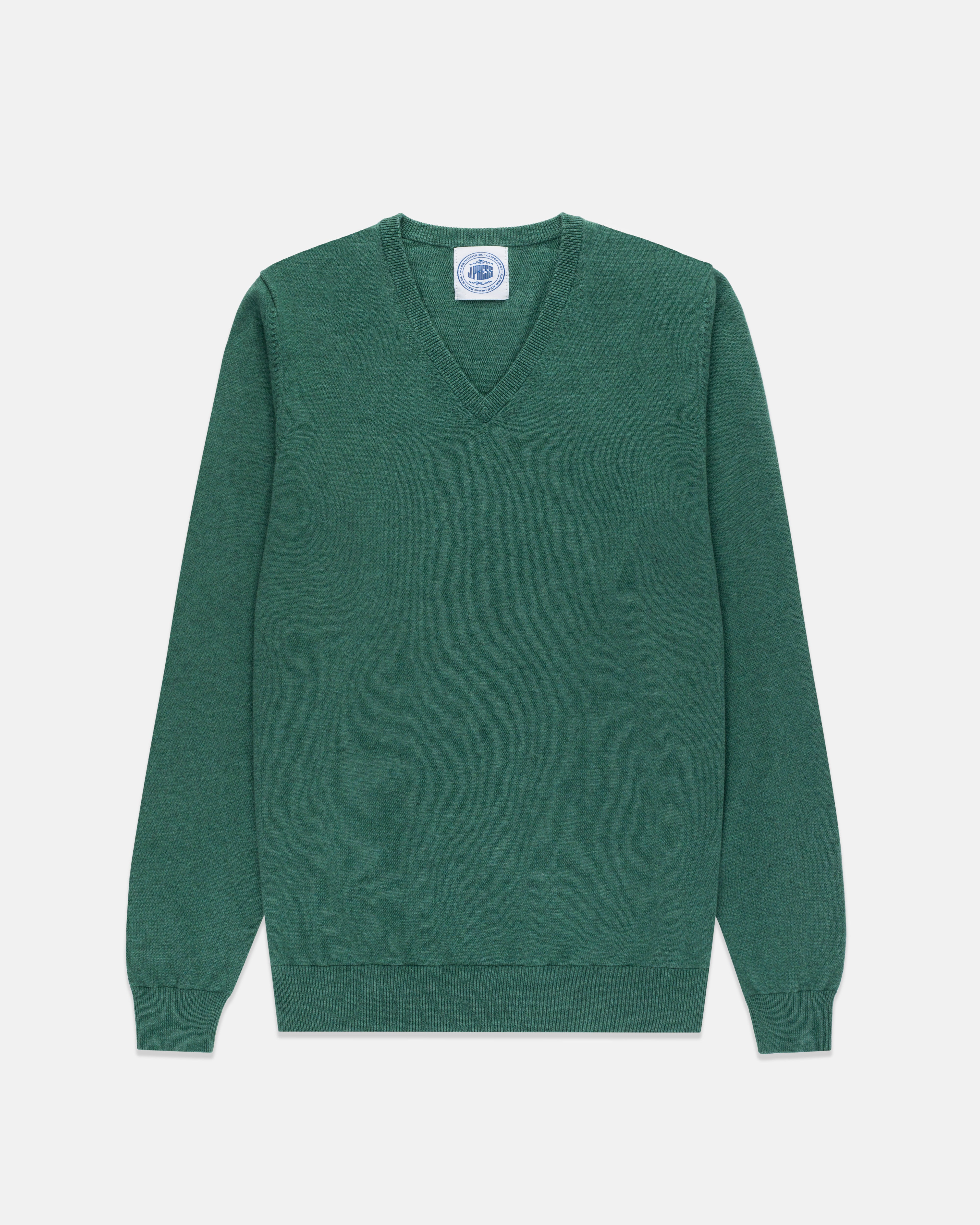 Green Cotton-Cashmere V-Neck Sweater