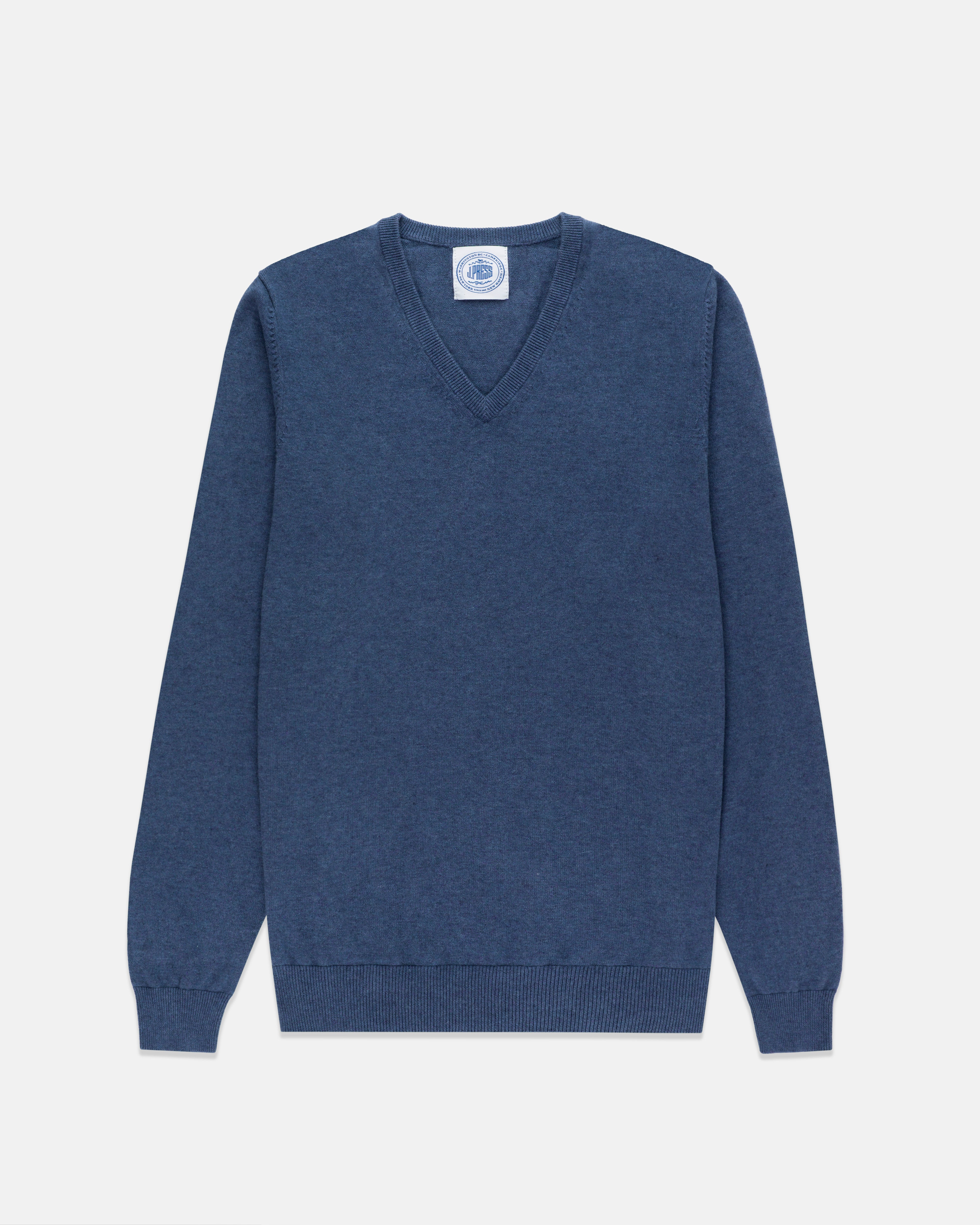 Indigo Cotton-Cashmere V-Neck Sweater