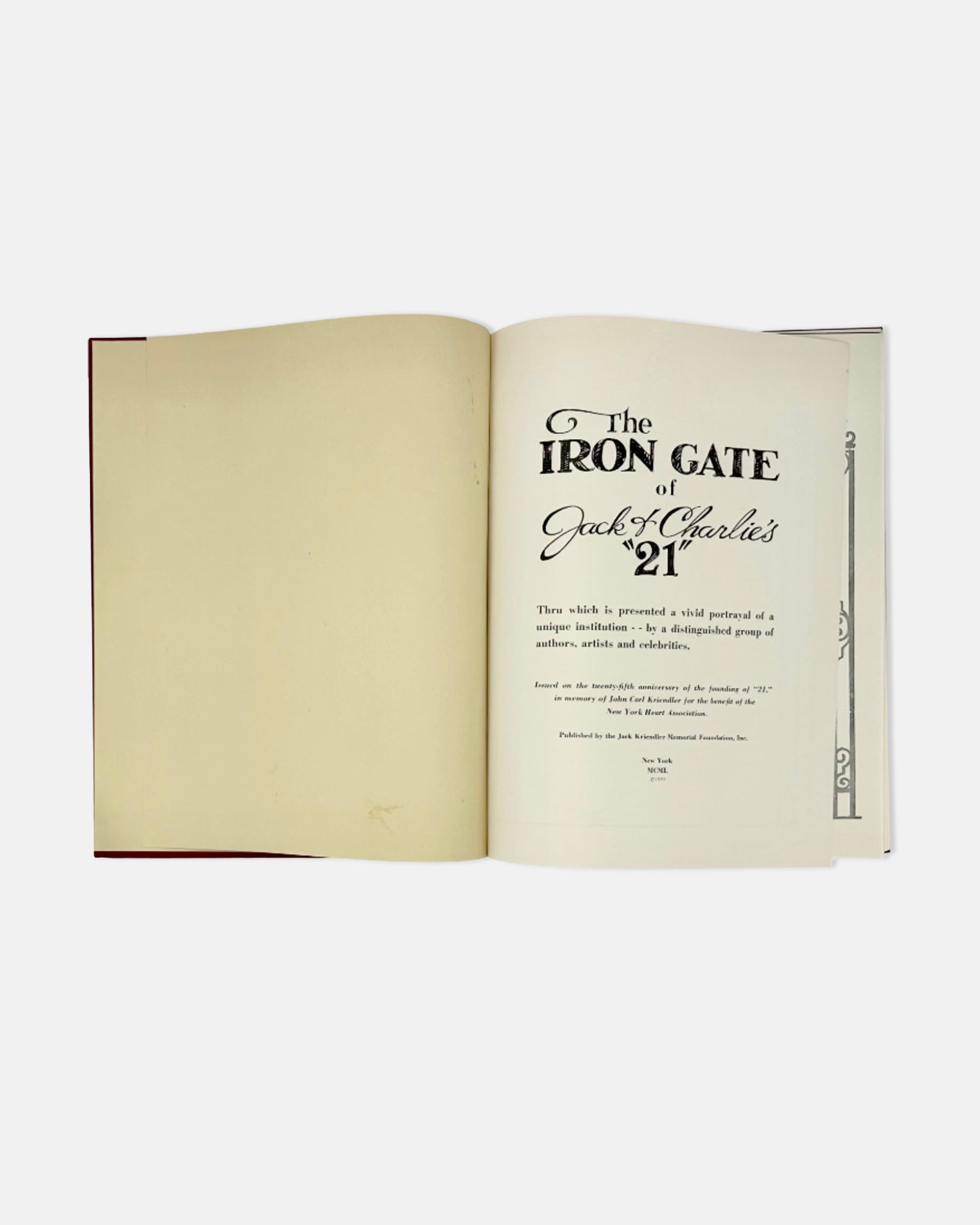The Iron Gate Jack & Charlie's 21 Club NYC Restaurant 1950 Book