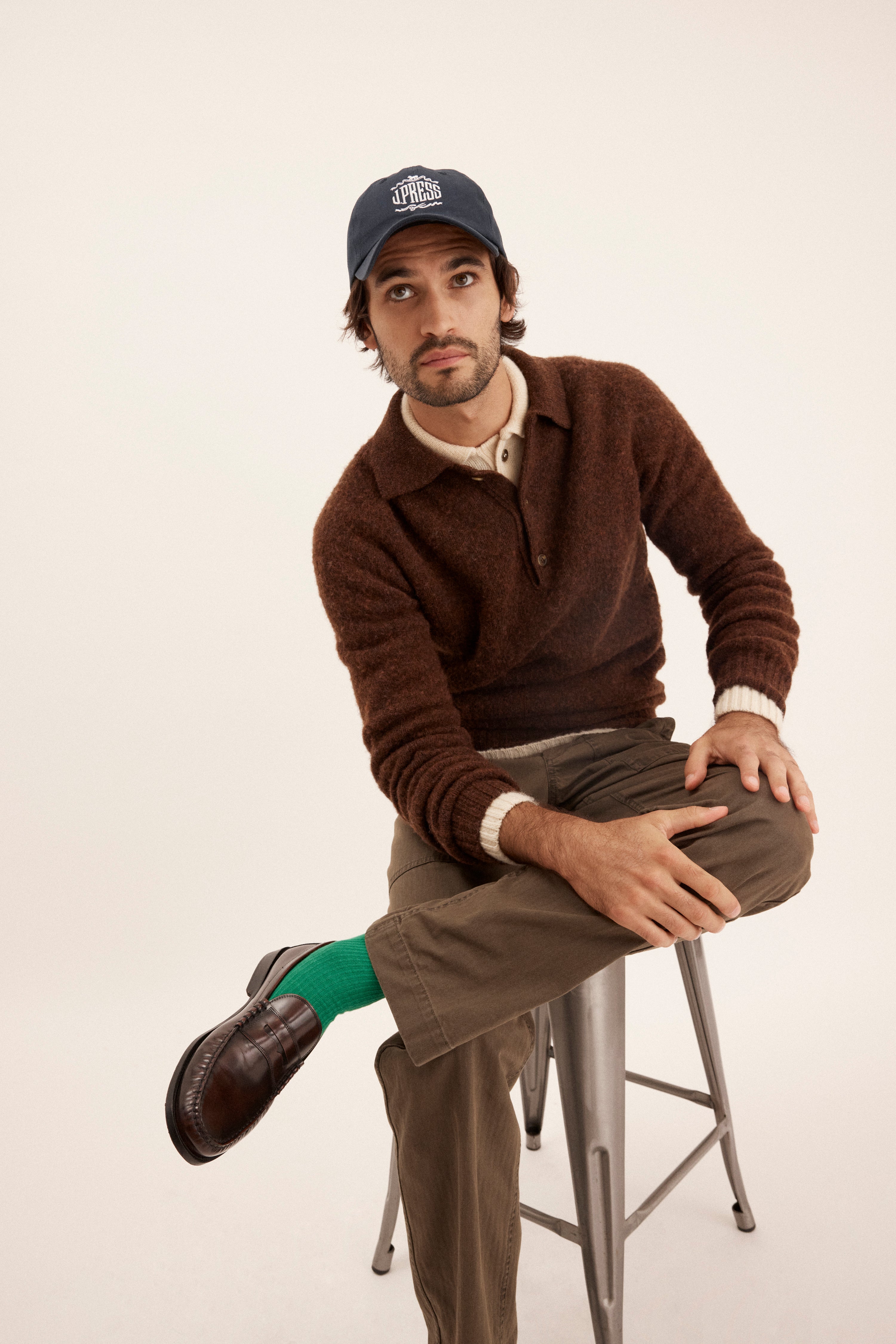 Made-in-Scotland Dark Brown Shaggy Dog Polo Sweater - Trim Fit