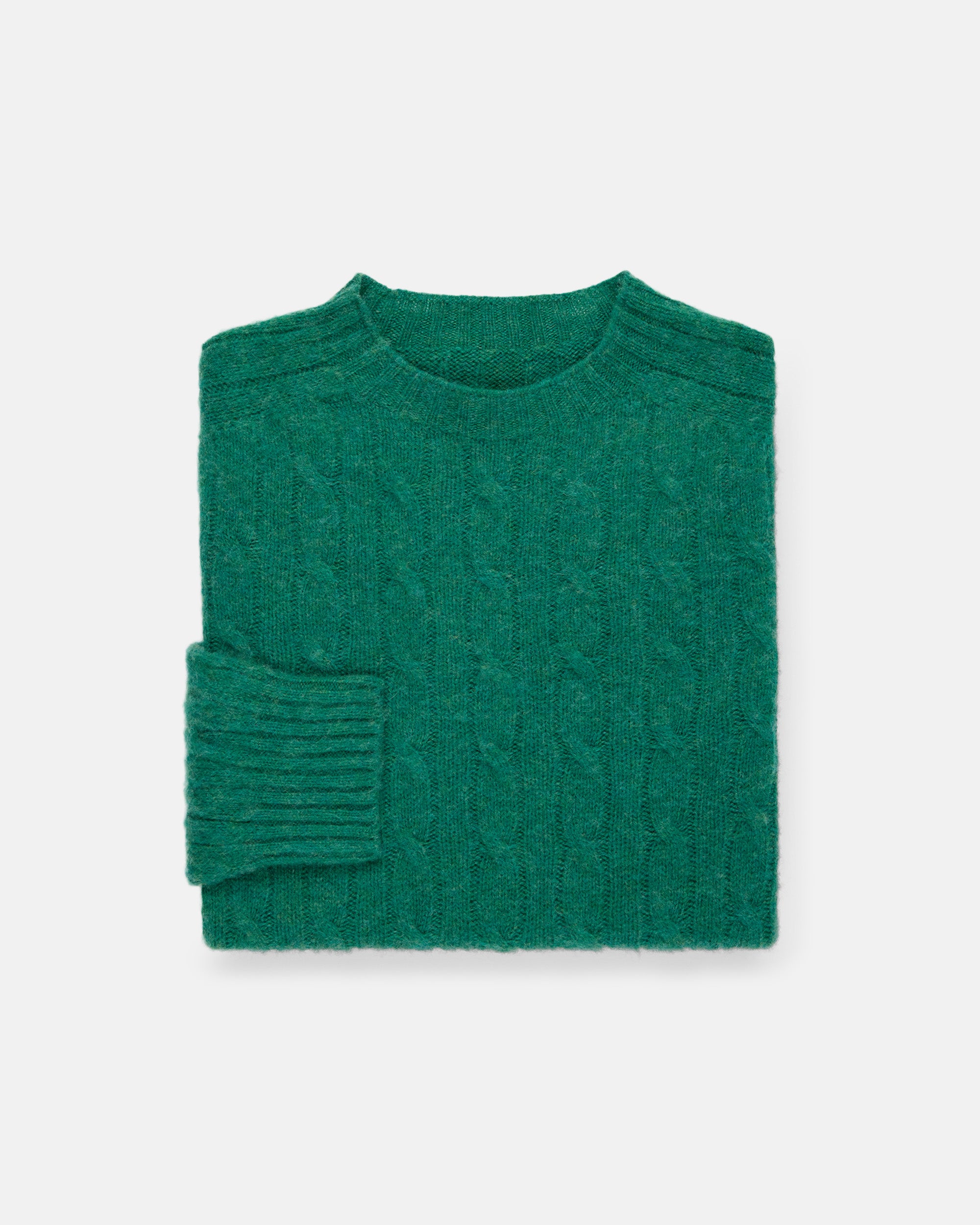 Made-in-Scotland Kelly Green Shaggy Dog Cable Knit Sweater - Classic Fit