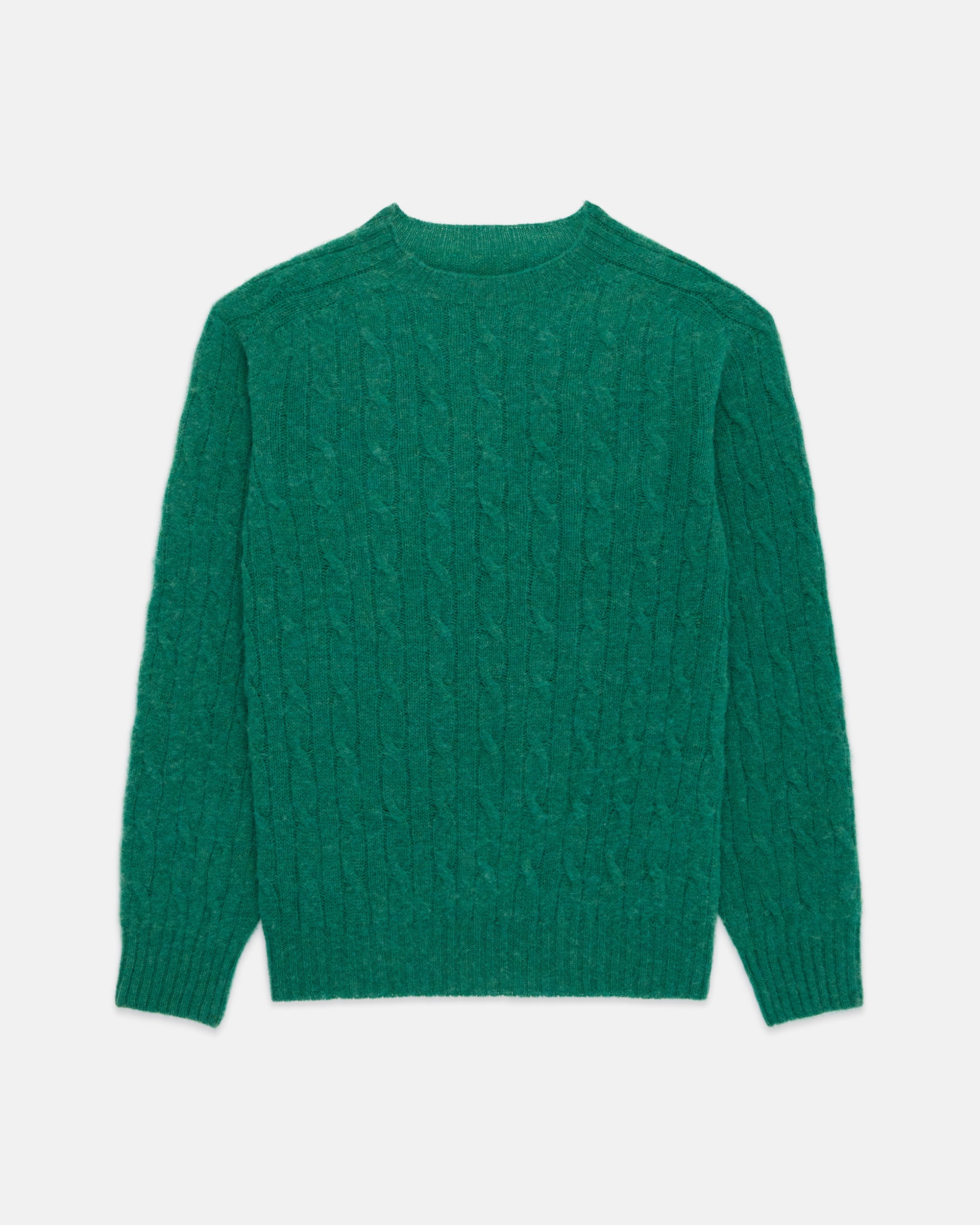Made-in-Scotland Kelly Green Shaggy Dog Cable Knit Sweater - Classic Fit