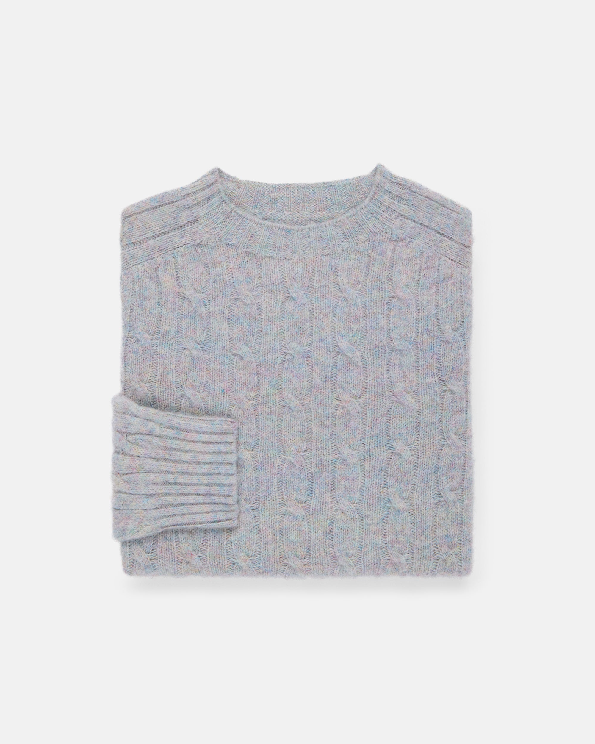 Made-in-Scotland Cotton Candy Shaggy Dog Cable Knit Sweater - Classic Fit