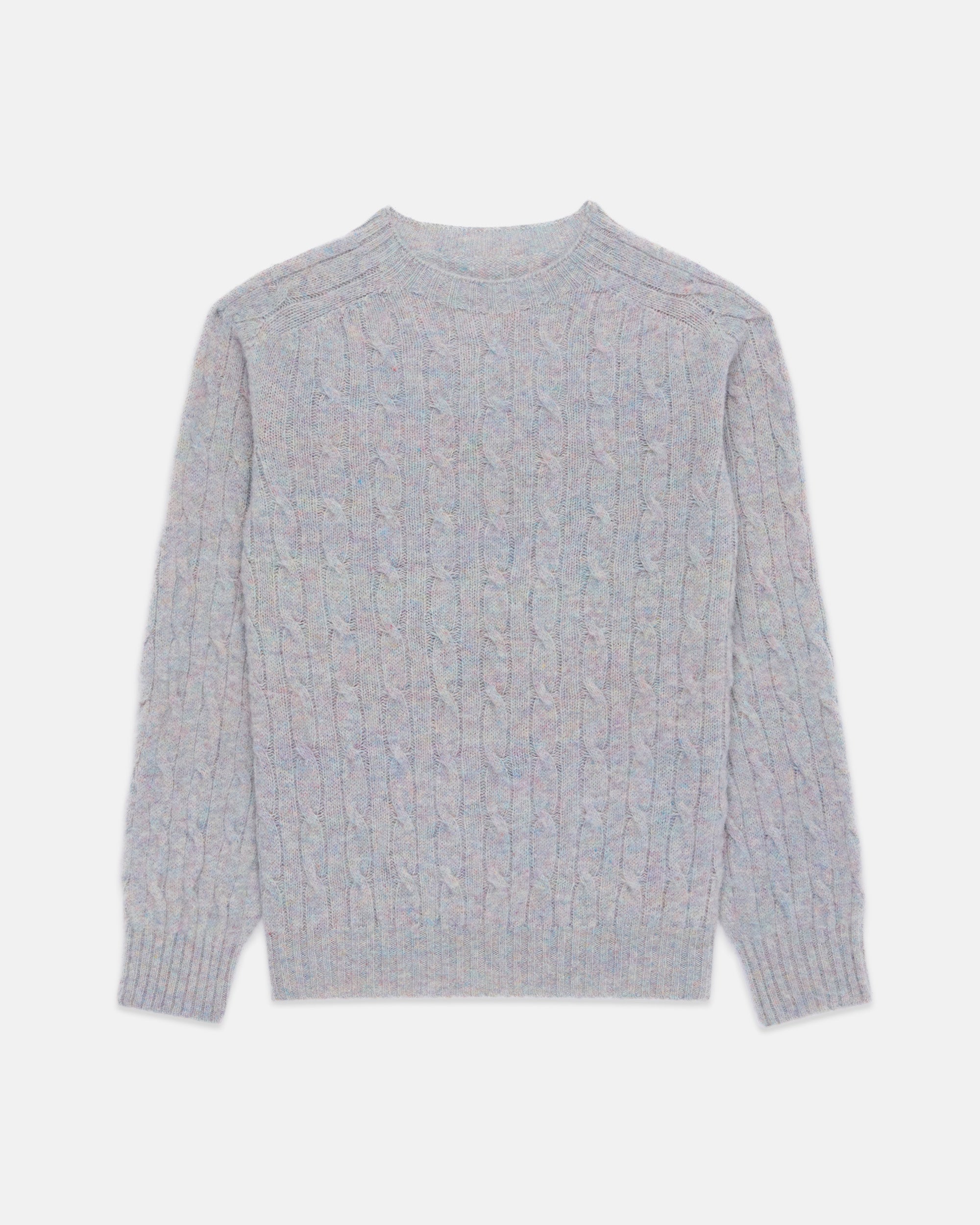 Made-in-Scotland Cotton Candy Shaggy Dog Cable Knit Sweater - Classic Fit