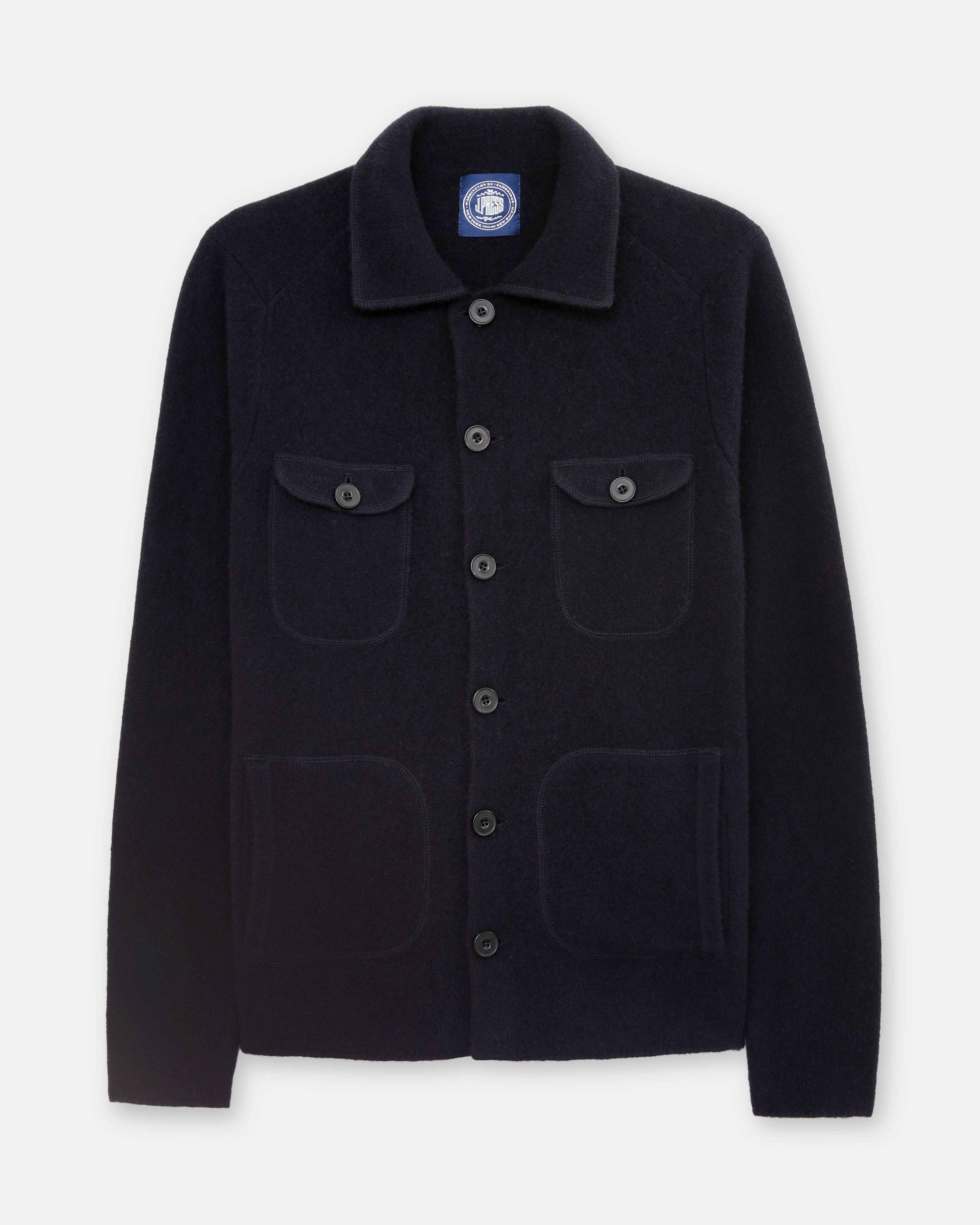 Navy Boiled Wool Knitted Shirt Jacket