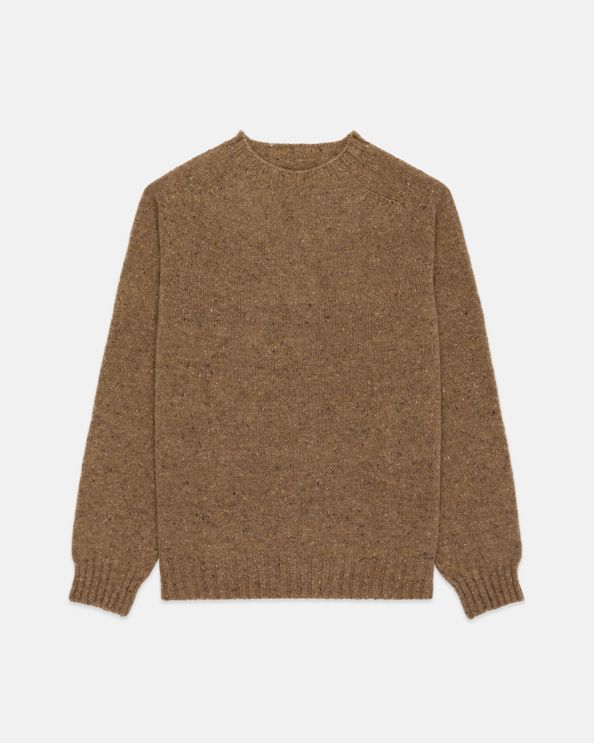 Made-in-Scotland Brown Donegal Crew Neck Sweater