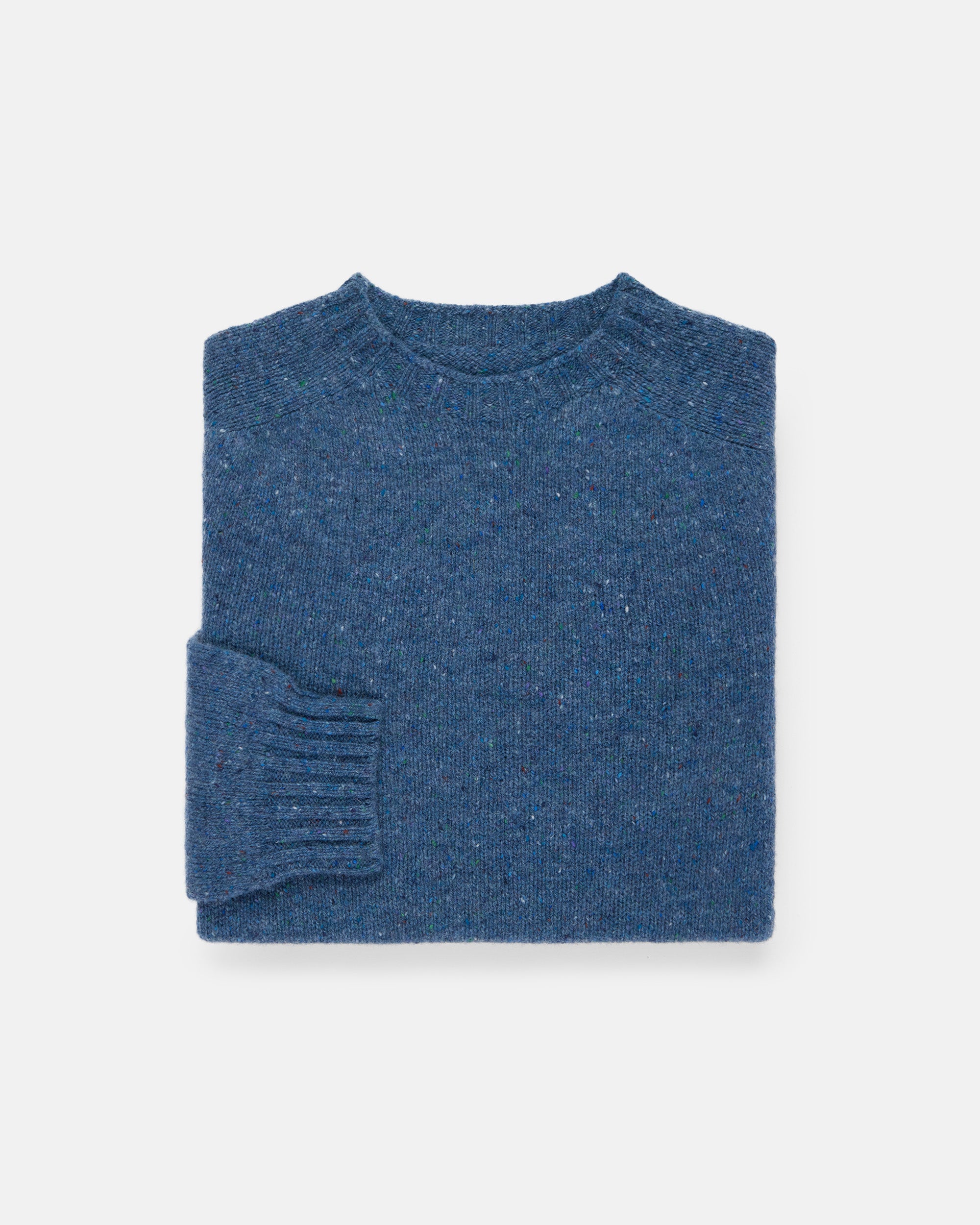 Made-in-Scotland Blue Donegal Crew Neck Sweater