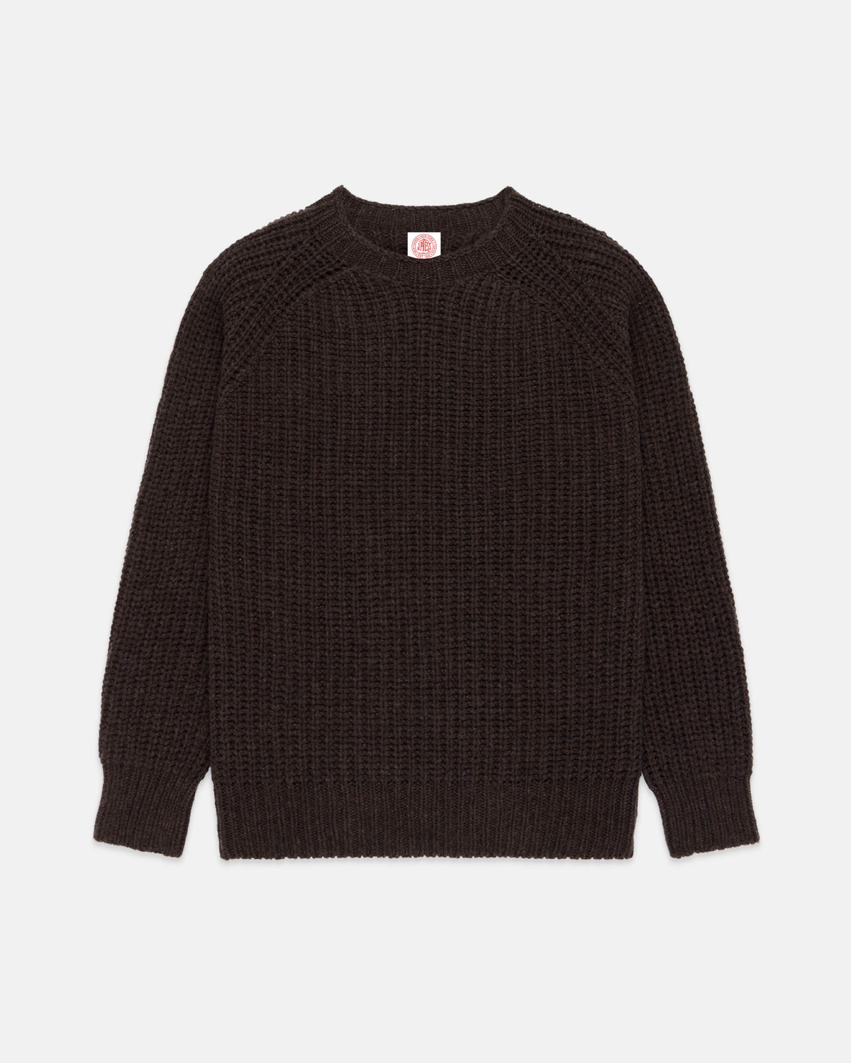 Made-in-Scotland Dark Brown Lambswool Shaker Stitch Crew Neck Sweater