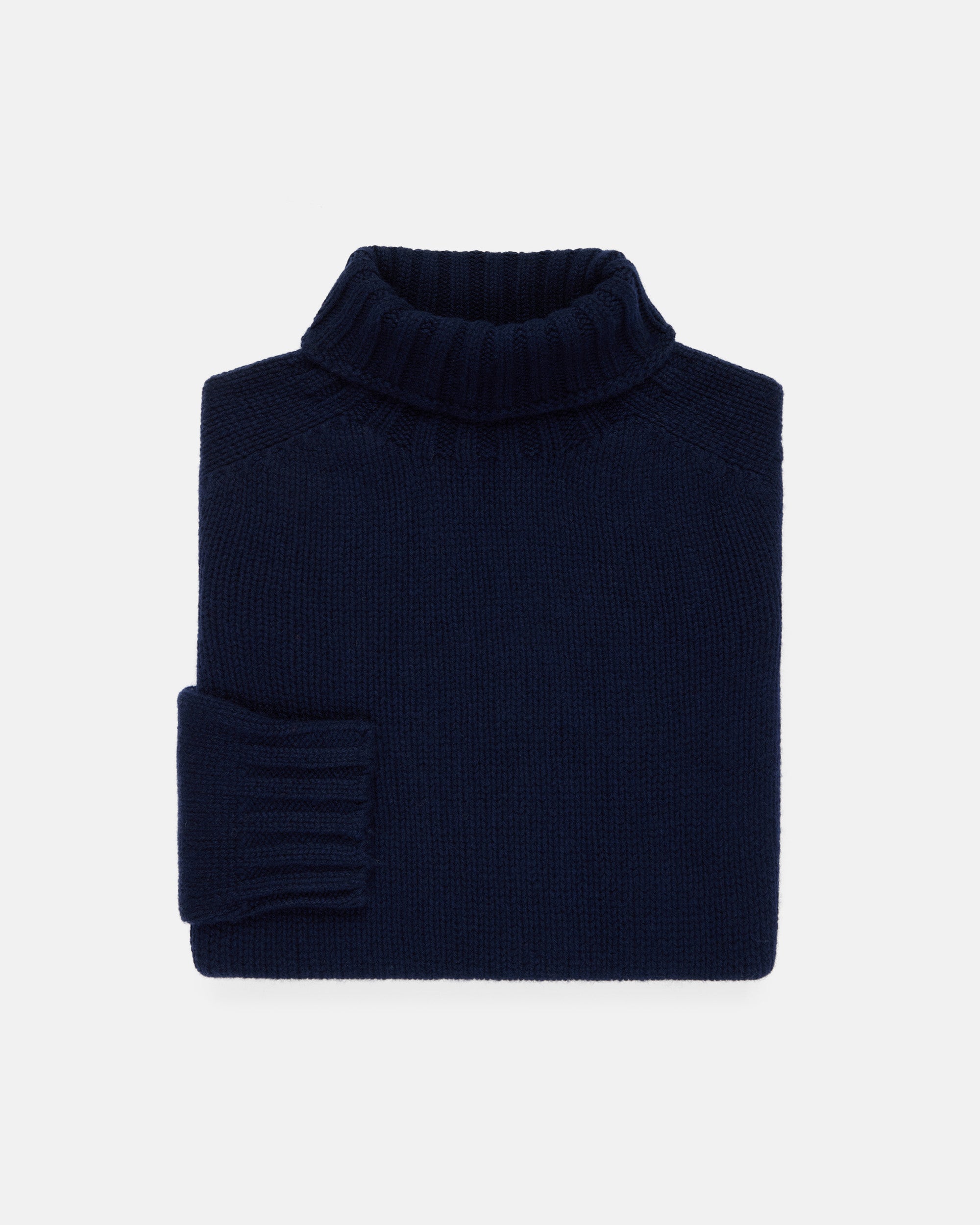 Made-in-Scotland Navy Lambswool Turtle Neck Sweater