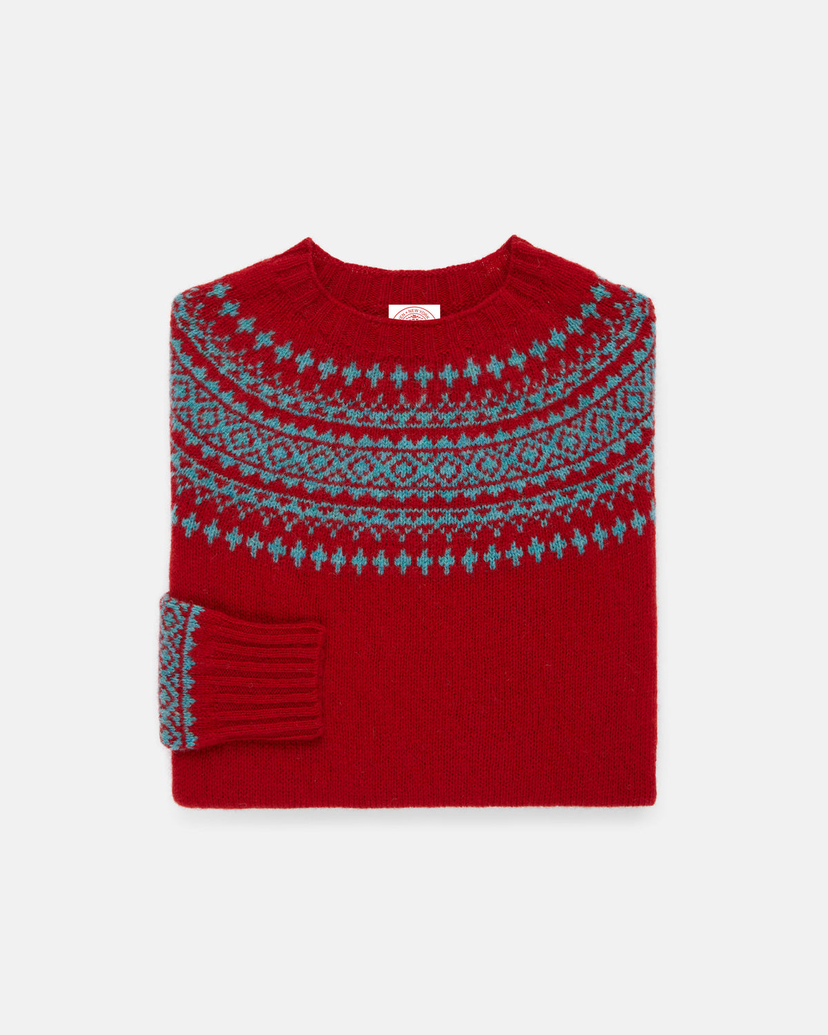Made-in-Scotland Women's Red Fair Isle Yoke Crew Neck Sweater