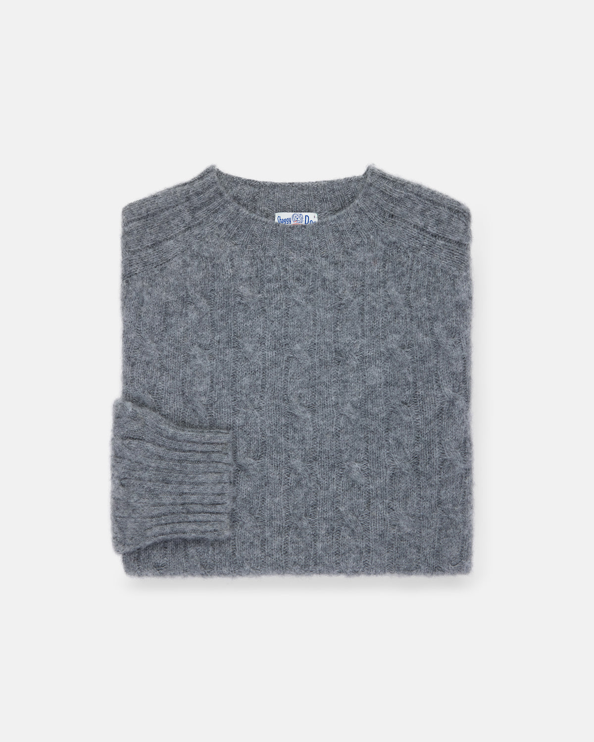 Made-in-Scotland Mid Grey Shaggy Dog Cable Knit Sweater - Classic Fit