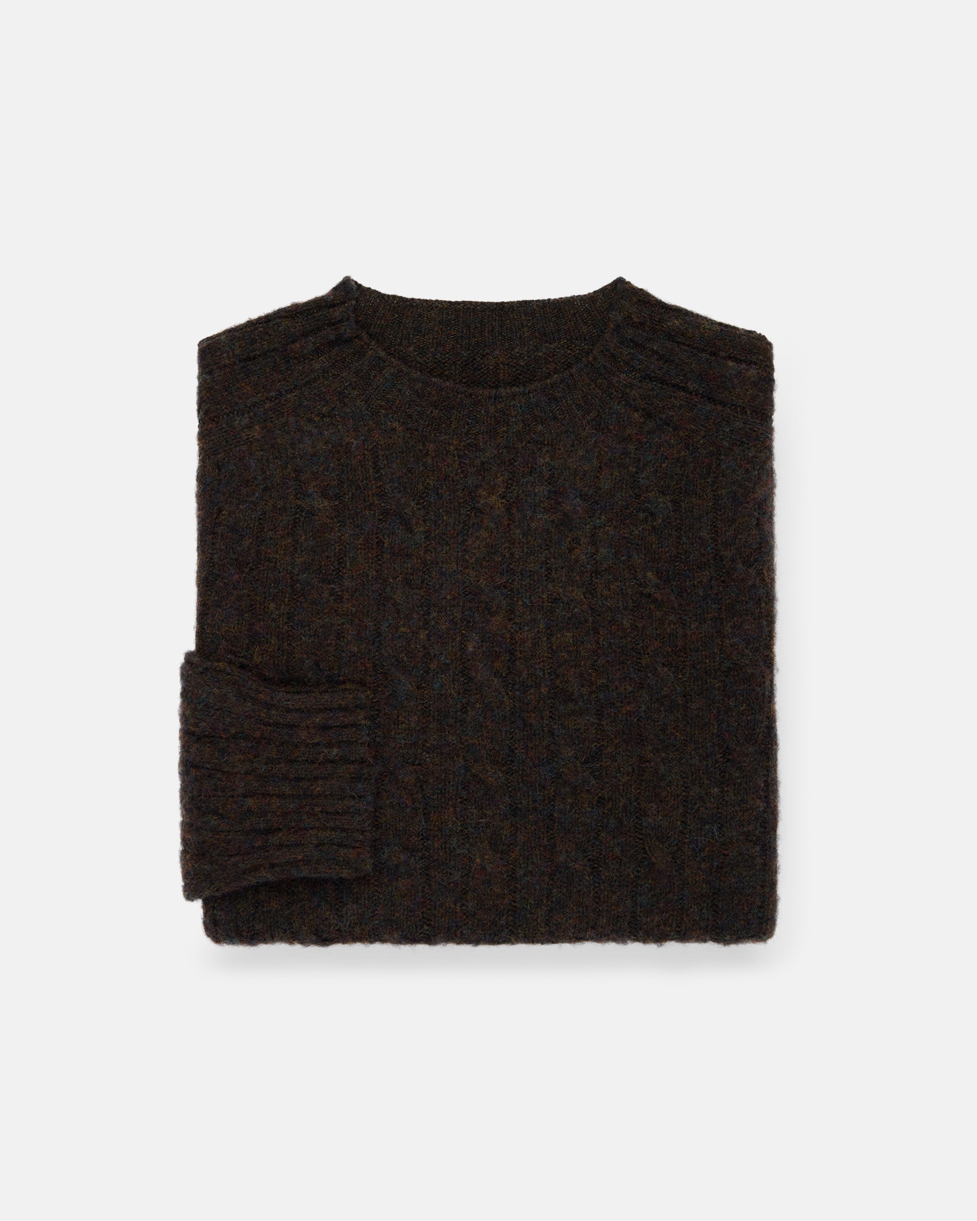 Made-in-Scotland Dark Brown Shaggy Dog Cable Knit Sweater - Classic Fit