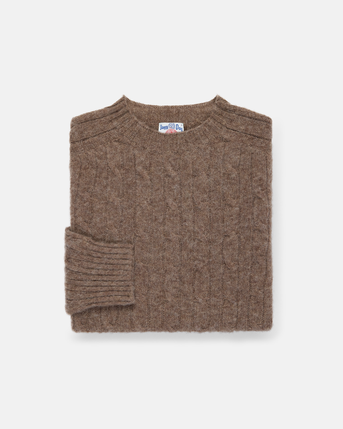 Made-in-Scotland Light Brown Shaggy Dog Cable Knit Sweater - Classic Fit