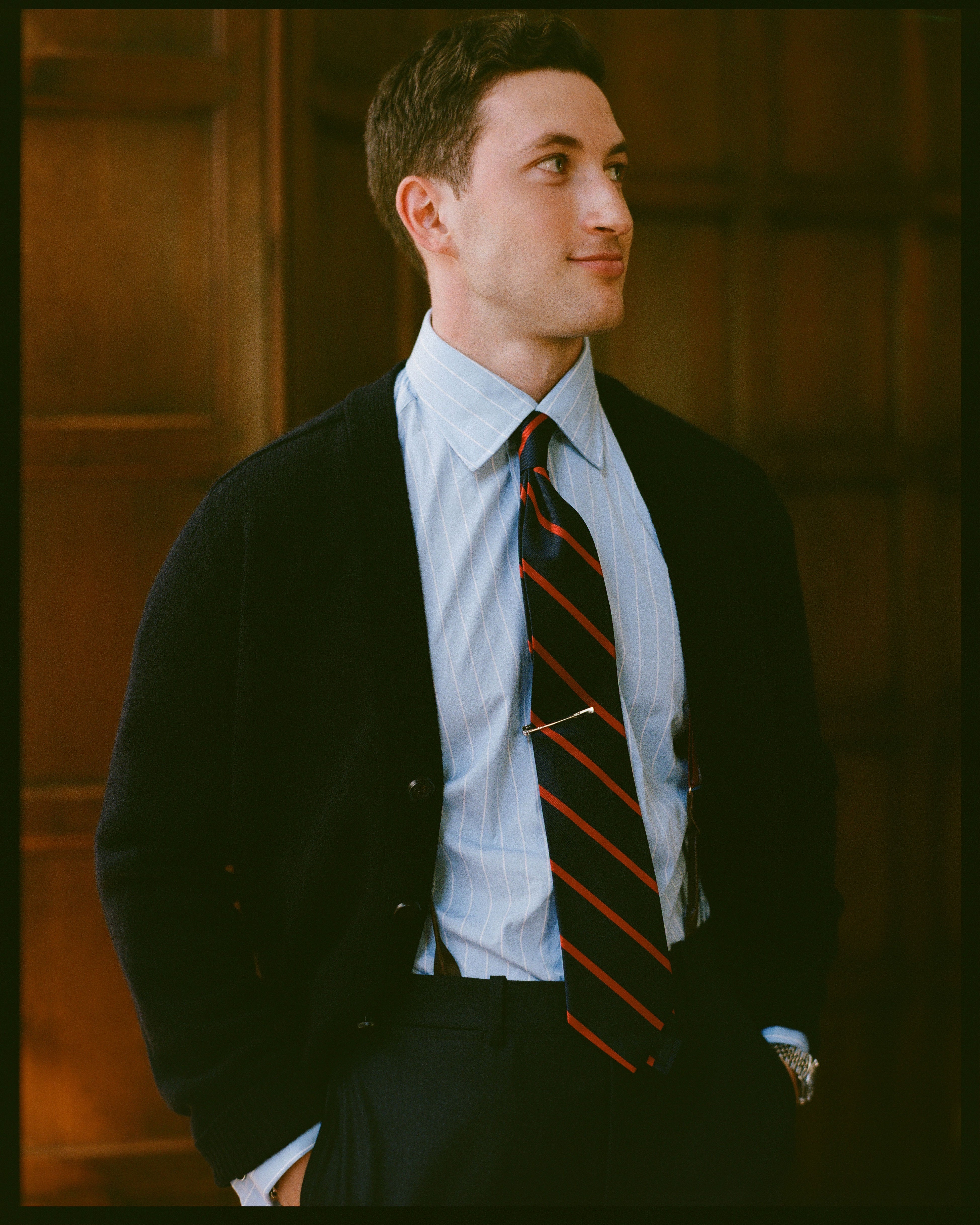 Navy Lambswool Cardigan Sweater