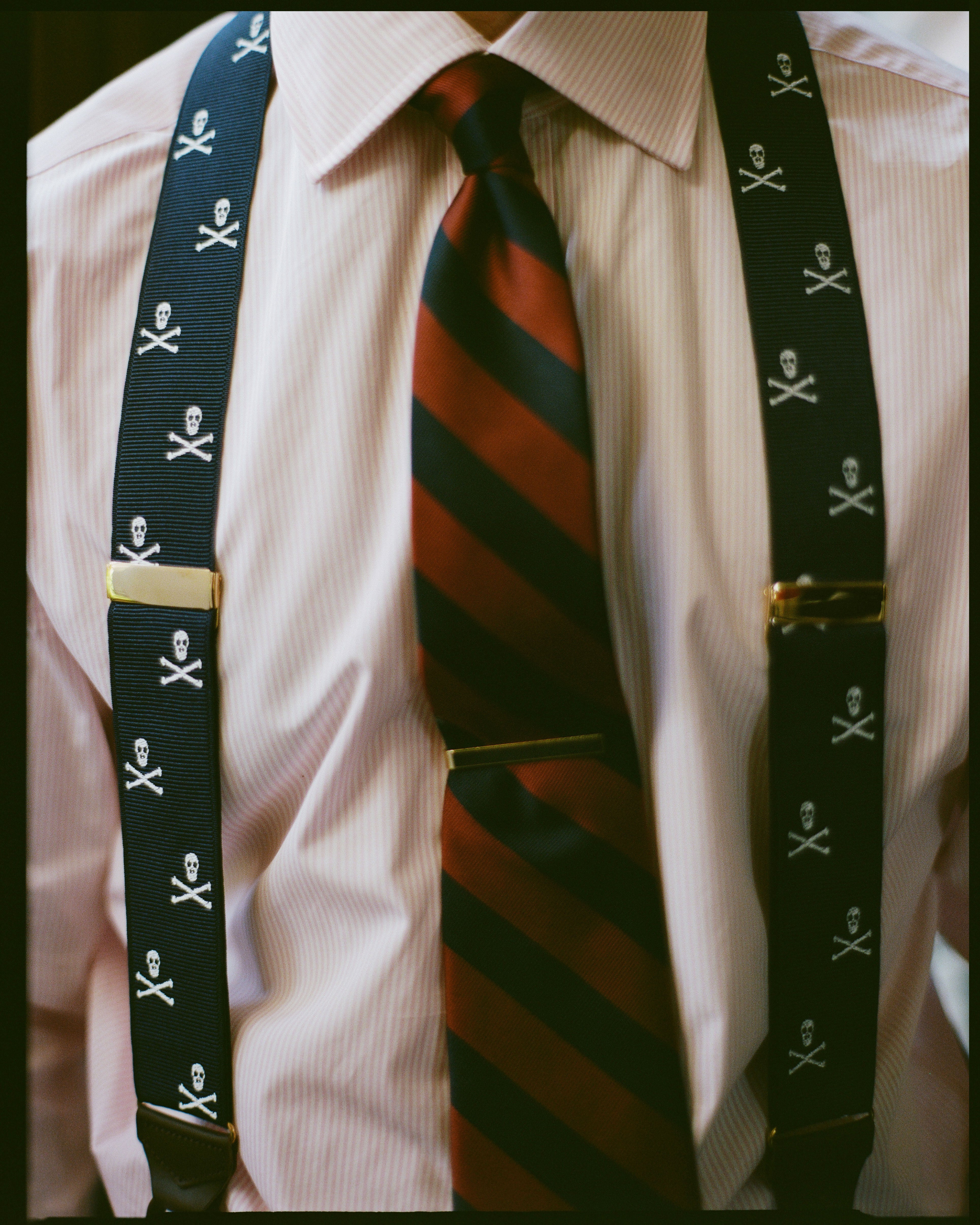 Made-in-England Navy Skull & Bones Jacquard Ribbon Braces