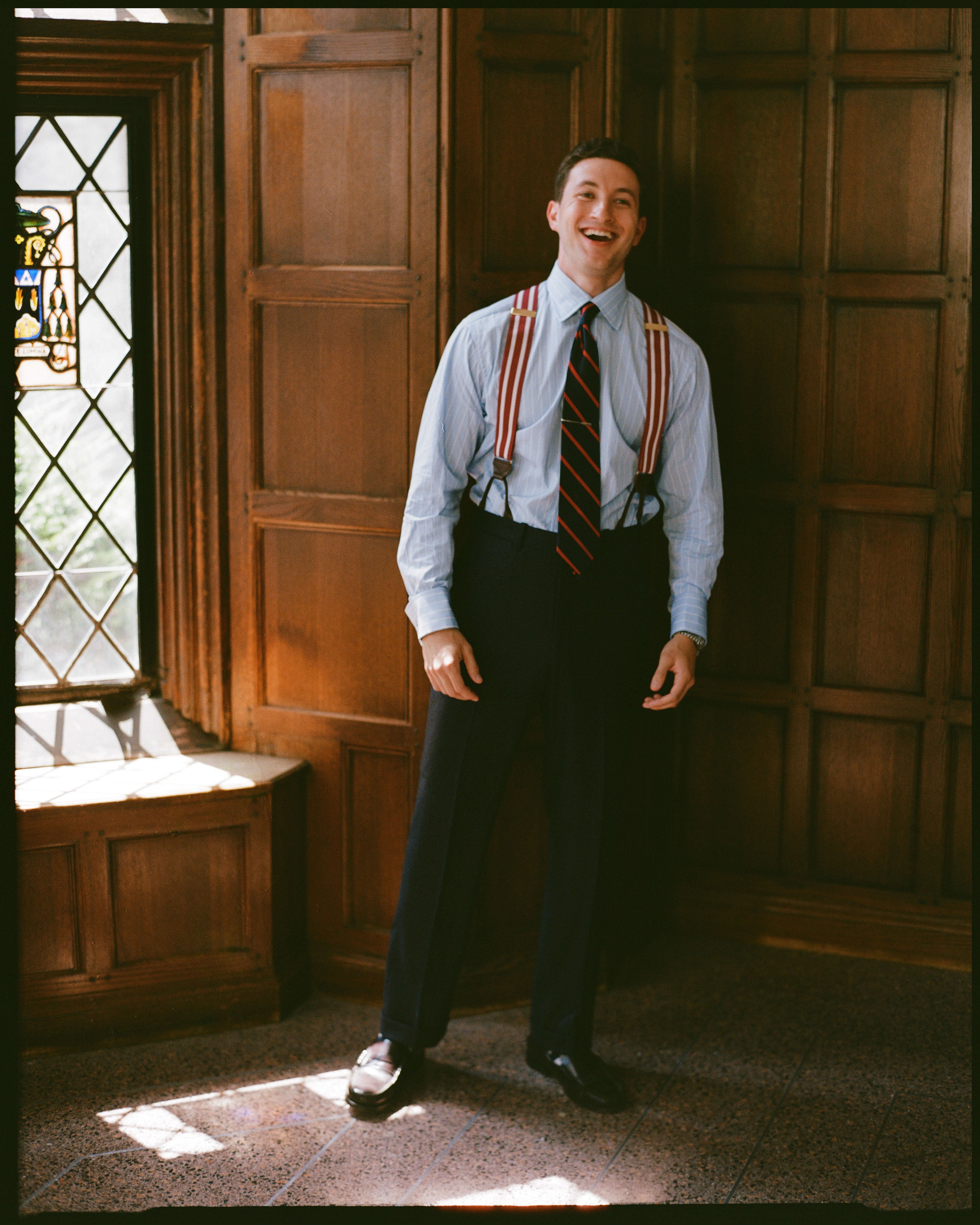 Made-in-England Red & White Striped Barathea Braces